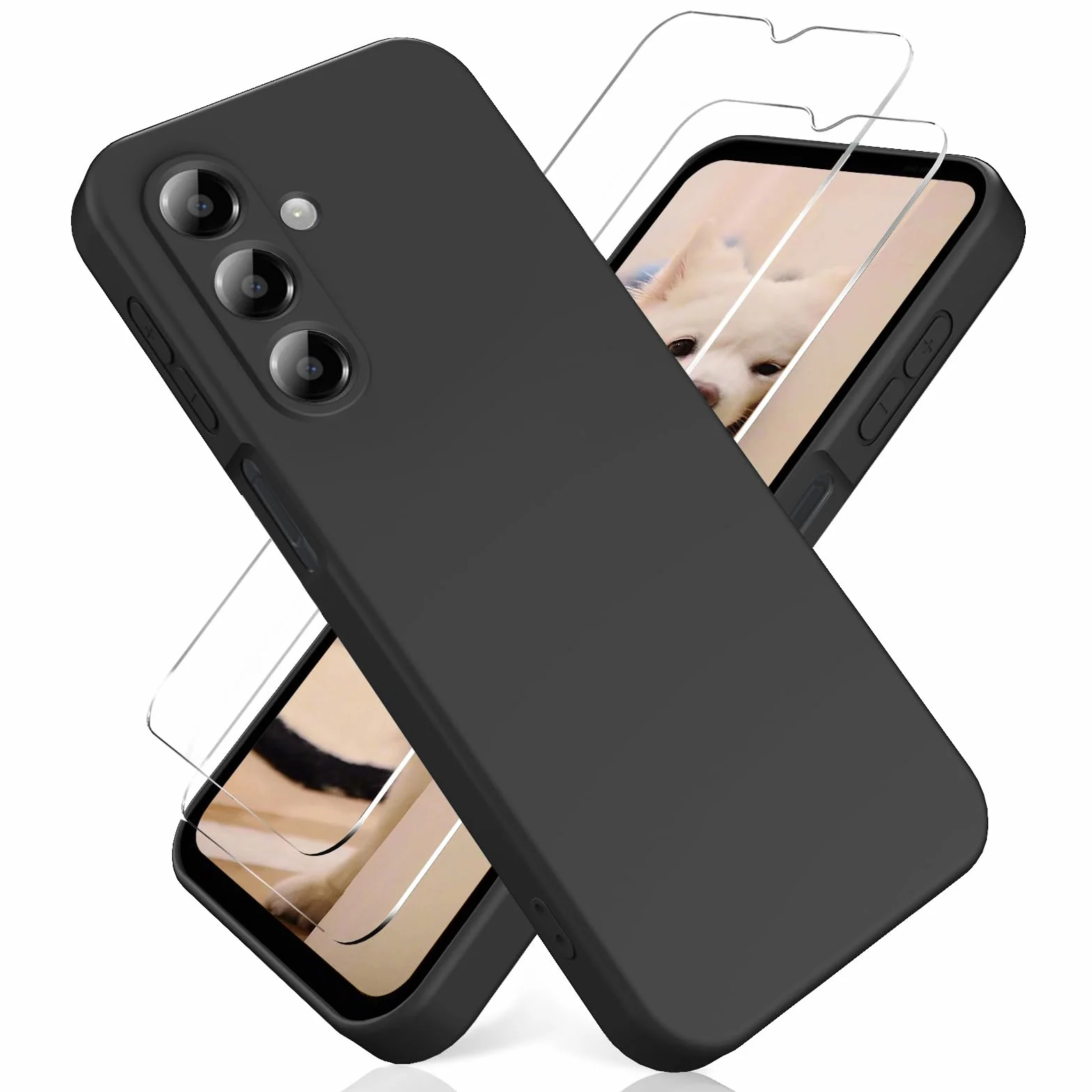 Etui do Samsung Galaxy A16 4G/5G & [2 opakowania] Folia ochronna ze szkła hartowanego, lekki silikonowy płynny futerał - czarny