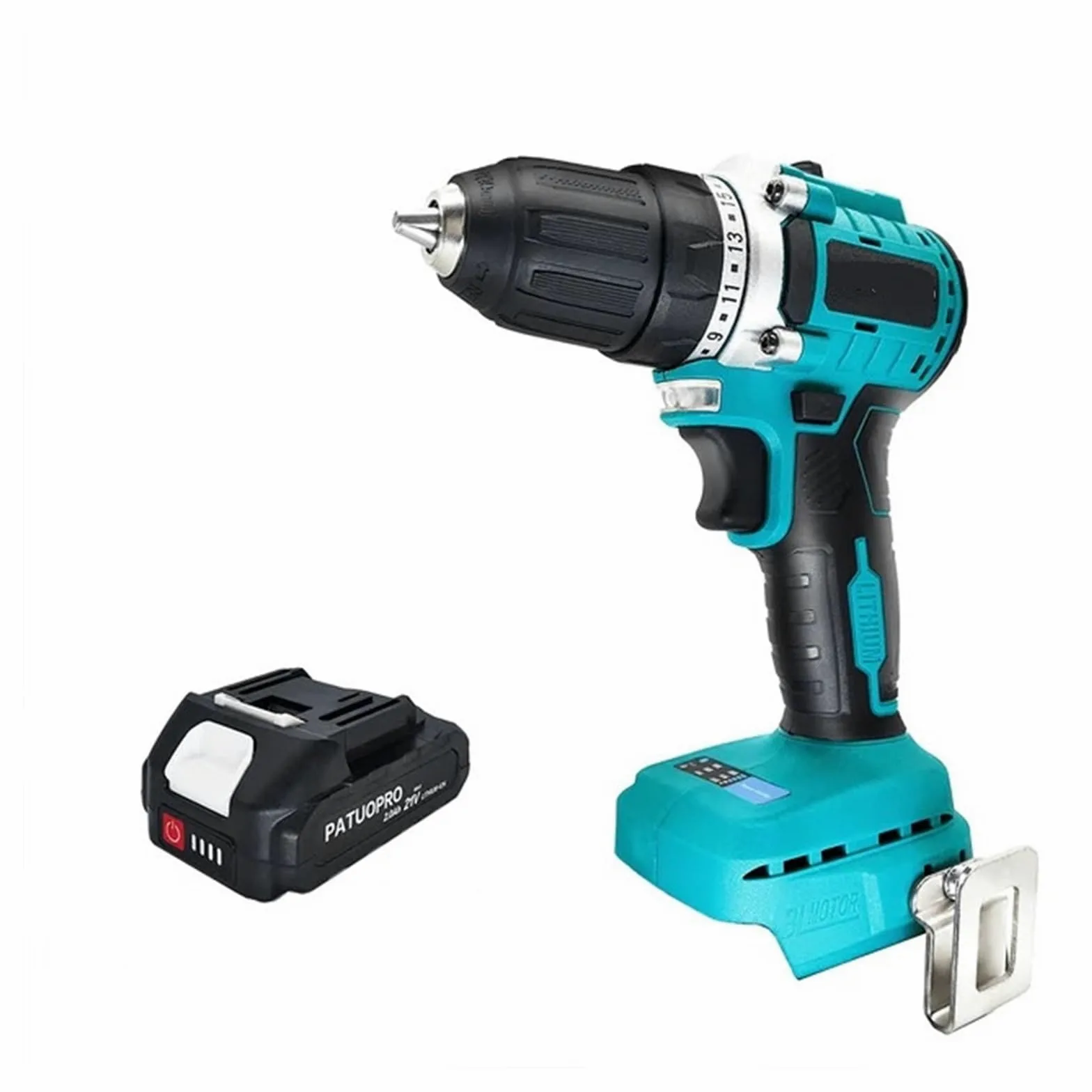 Bezprzewodowa Wiertarka Bezszczotkowa 10 Mm Elektryczna Wiertarka Ręczna Wkrętak 2 Prędkości 23 Ustawienie Momentu Obrotowego Wydajna Praca(1PC 2Ah Battery)