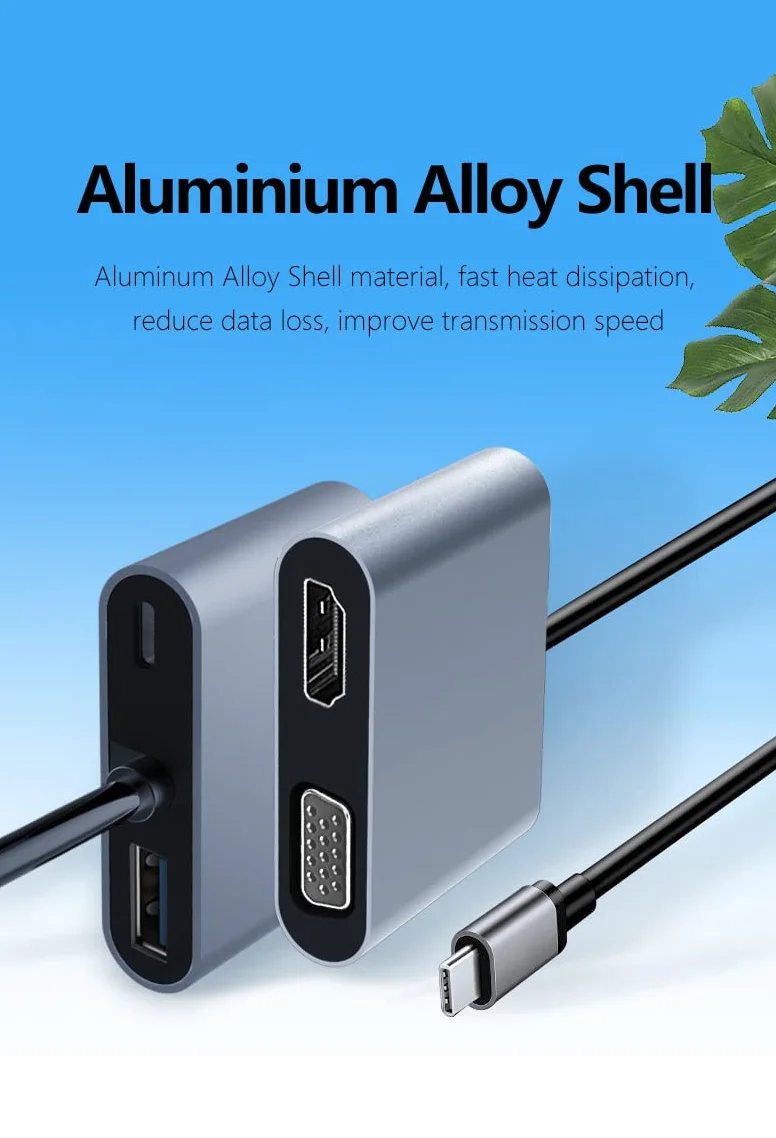 Adapter USB C do HDMI VGA HDMI 4K 30Hz 4 w 1 USB C Multiport adapter Thunderbolt 3 na HDMI VGA 1080P PD złącze ładowania USB 3.0