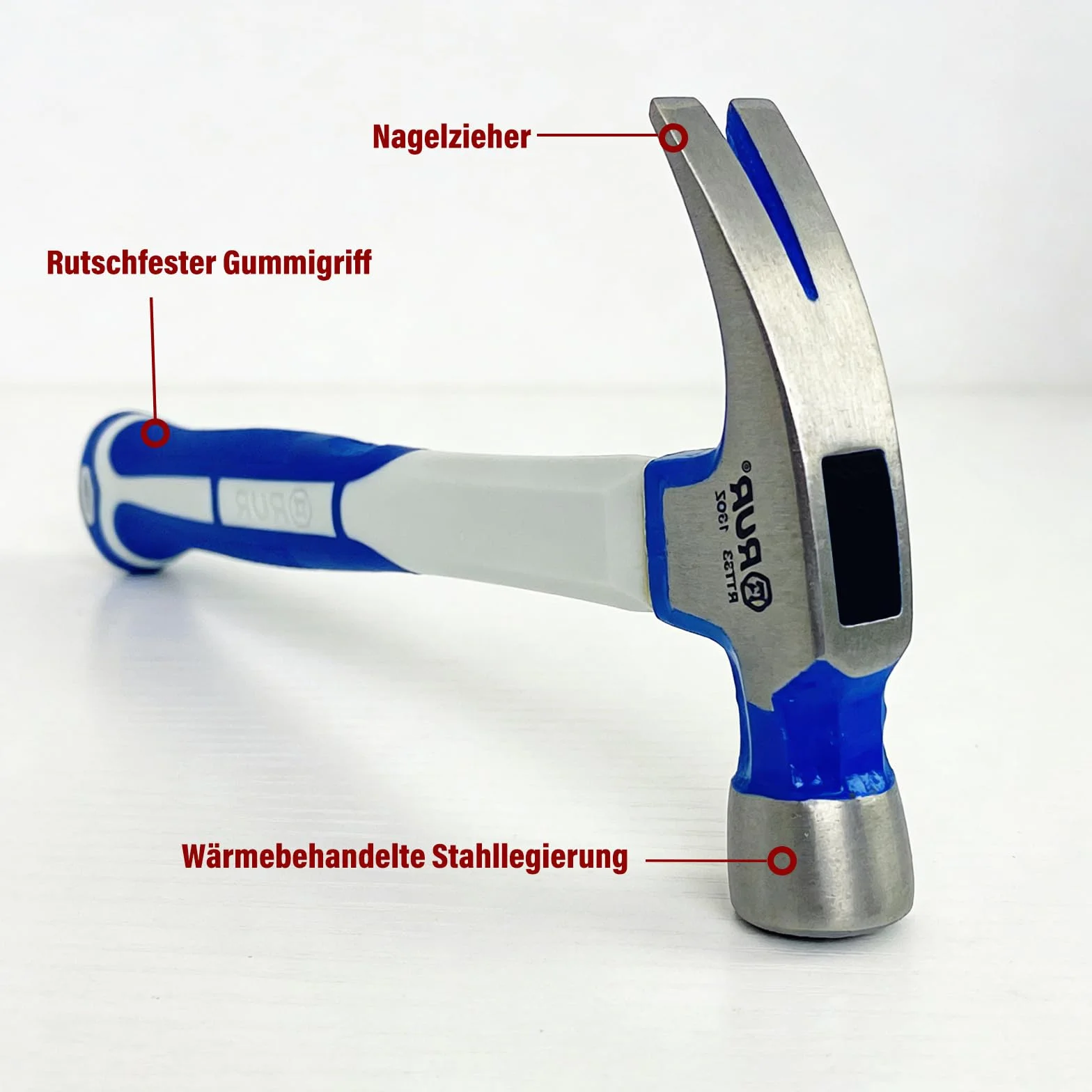 Młotek 500g z ergonomiczną i antypoślizgową rękojeścią, tłumienie drgań, wytrzymały do ​​profesjonalnego użytku jako młotek murarski lub w zestawie
