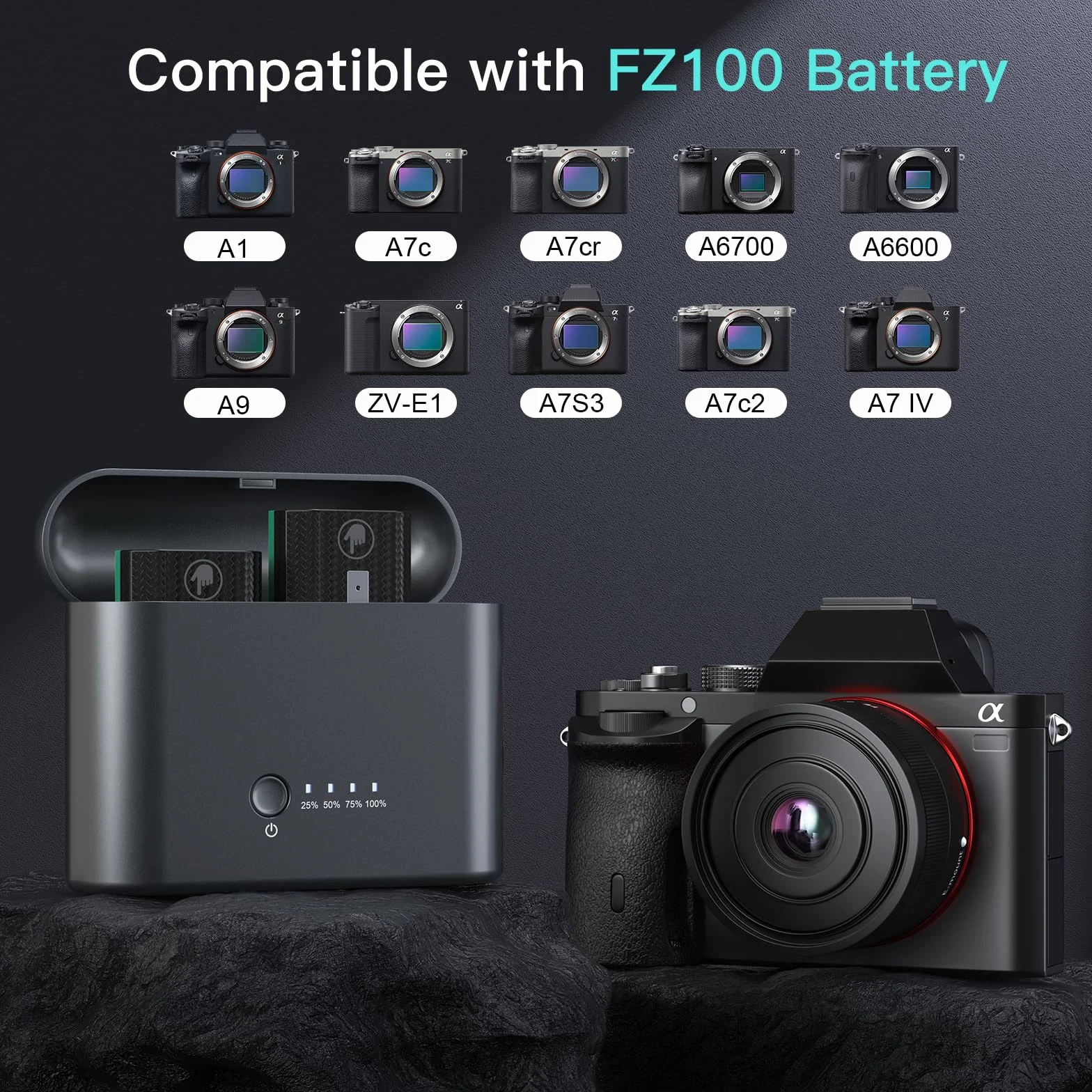 NP-FZ100 ładowarka z wbudowanym akumulatorem 10 000 mAh, 18 W, powerbank do szybkiego ładowania, kompatybilny z Sony A7III, A7R IV, A7R V, A9, A9II, Alpha 9S, A7R3 A7S III, A1, A6600, A6700, FX3 (bez