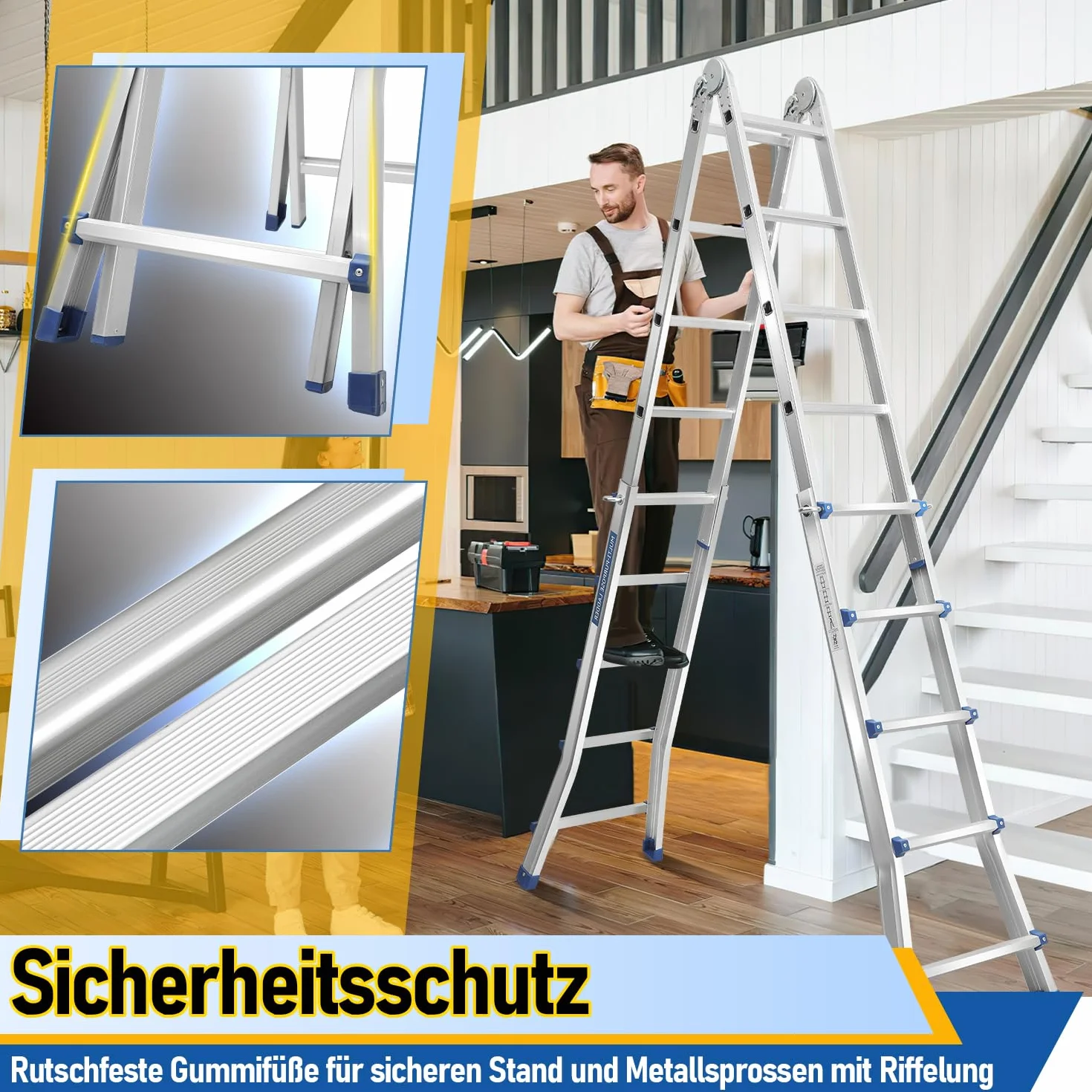 Aluminiowa drabina wielofunkcyjna teleskopowa 513 cm 4x5 szczeble 150 kg