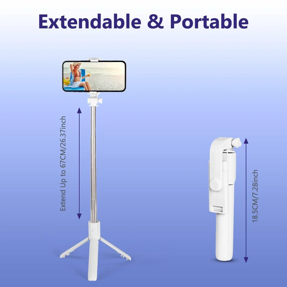 flintronic Statyw do selfie, stabilny statyw z bezprzewodowym pilotem Bluetooth, 67 cm wysuwany przenośny aluminiowy kij do selfie kompatybilny z iOS i Android, aparatami