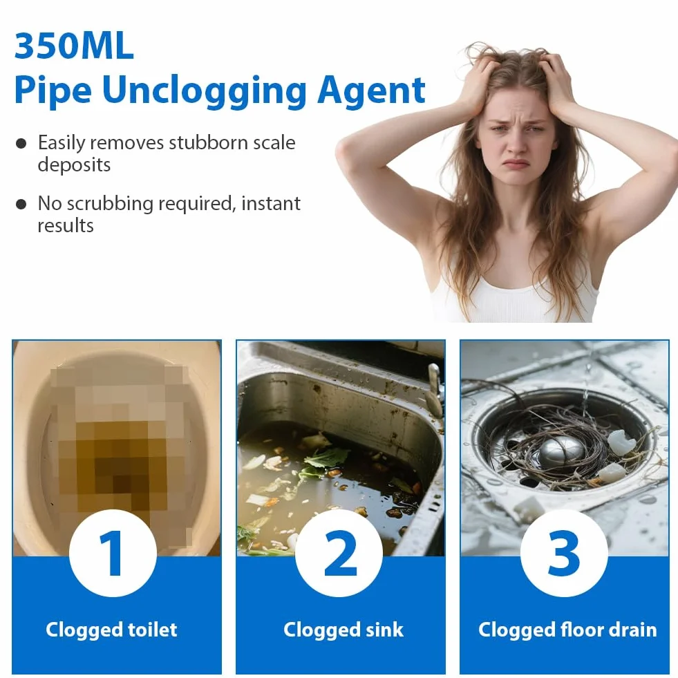 Drain Unblocker 350 ml, środek do Udrażniania Zlewów, Usuwa Włosy i Nieprzyjemny Zapach z Pryszniców, Silna Formuła Czyszcząca, Bezpieczny dla Wszystkich Rur, Usuwa Zatory i Wolno