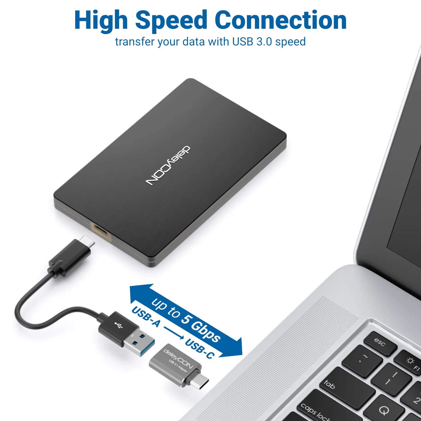 deleyCON USB-C do USB Adapter 5 Gbit/s OTG Srebrny 2 Sztuki