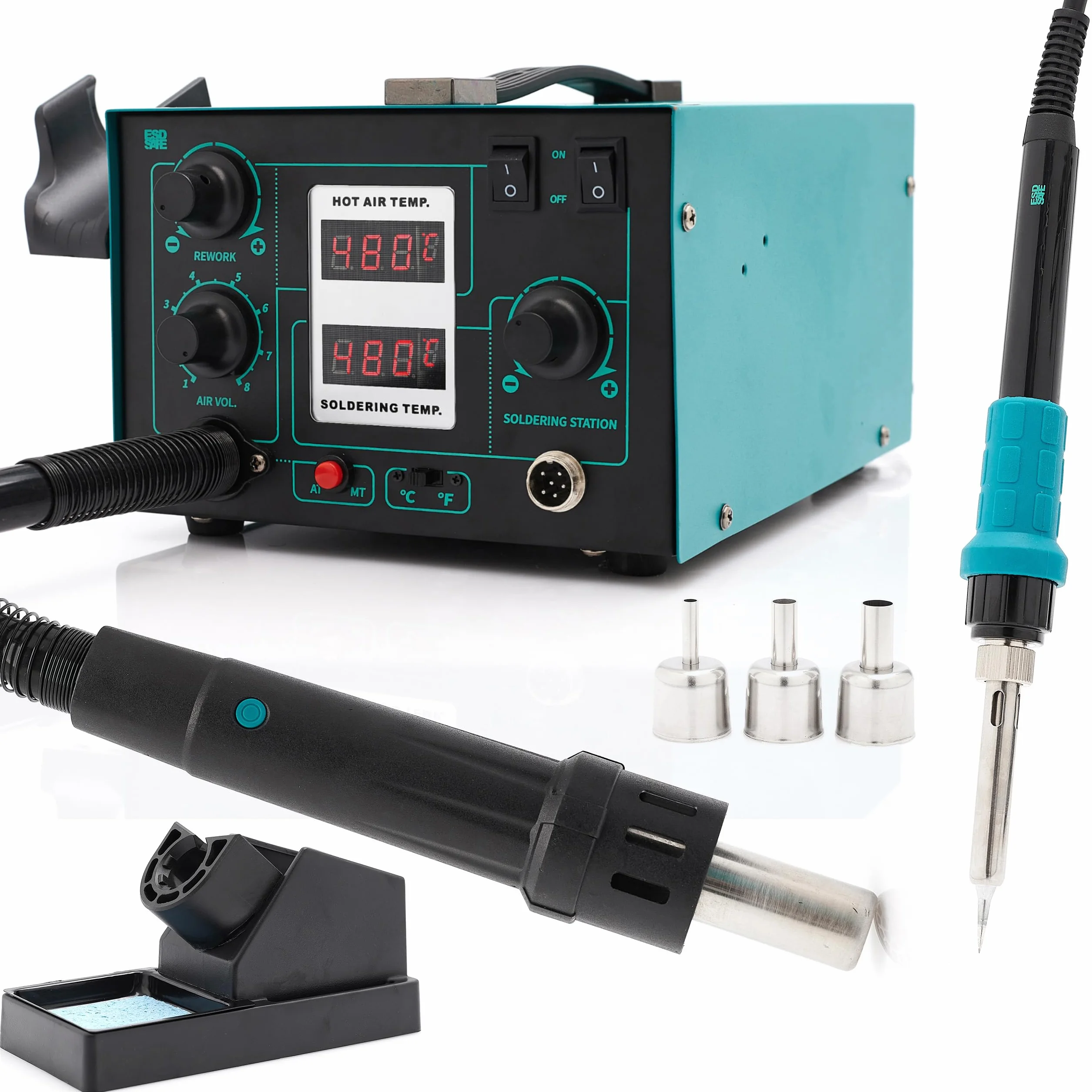 Stacja lutownicza 2w1 Techrebal 706+ Lutownica Grotowa Kolbowa Hot Air 640W