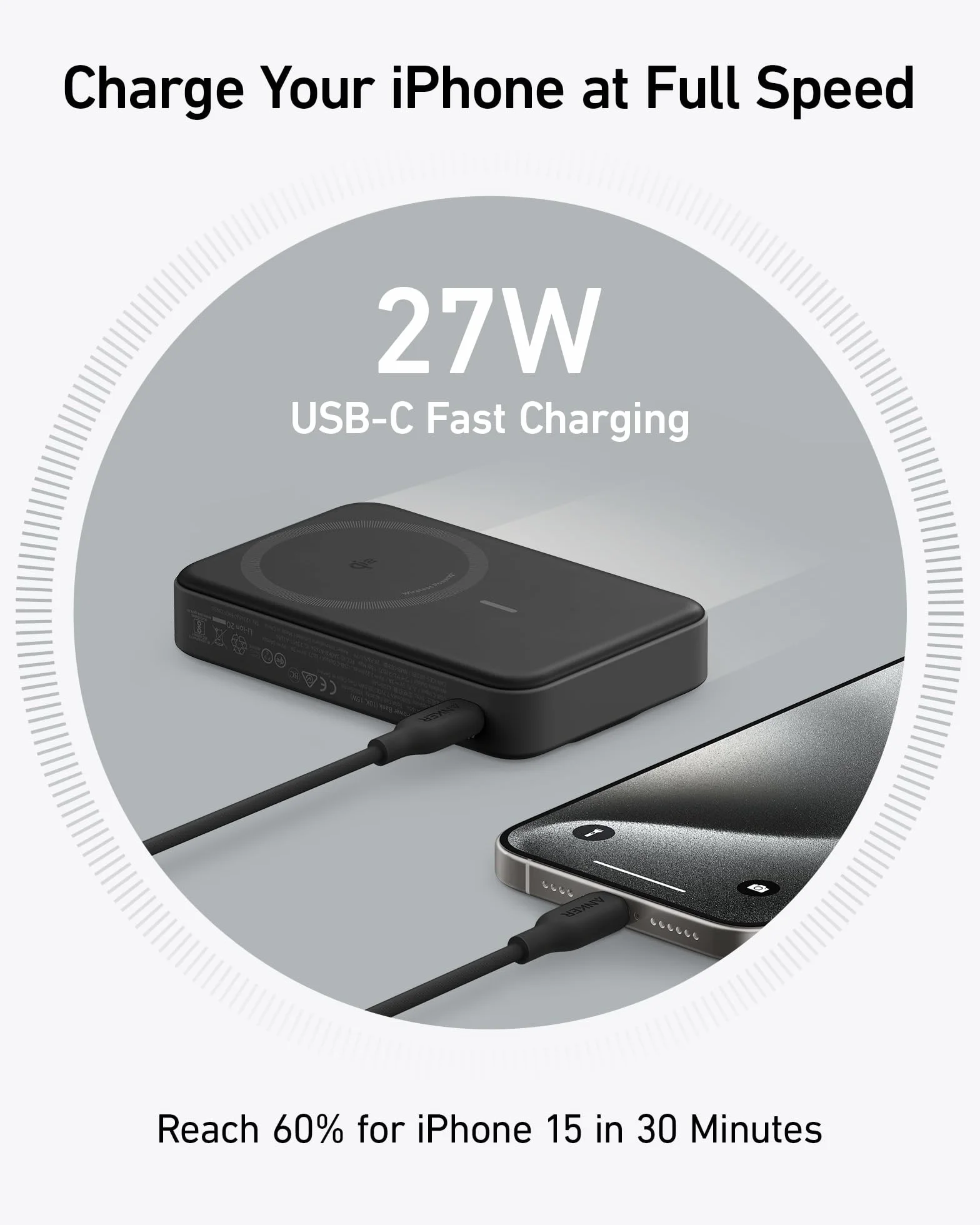 Anker MagGo Power Bank, ultraszybka przenośna ładowarka 15 W kompatybilna z MagSafe, akumulator 10 000 mAh ze składaną podstawką, tylko do iPhone'a 16/15/14/