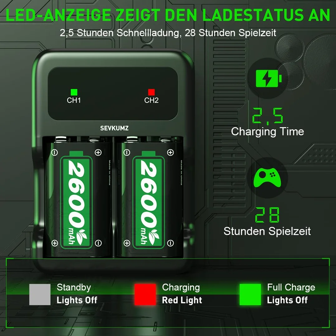 Zestaw akumulatorów 2600 mAh do Xbox One z szybką ładowarką