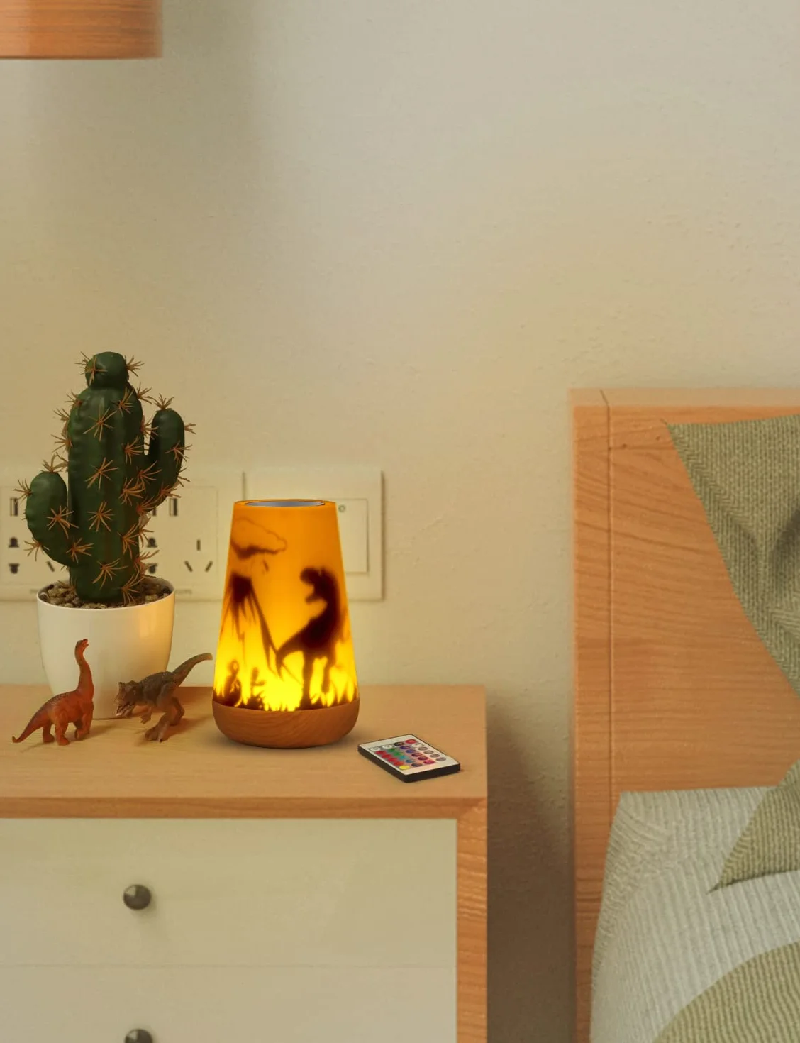 Mostof Lampka nocna LED z motywem dinozaura, z pilotem zdalnego sterowania, możliwość ściemniania, sterowanie dotykowe, figurki wróżki ze skrzydłami, kolory RGB (elfy) (dinozaury, 16 kolorów)