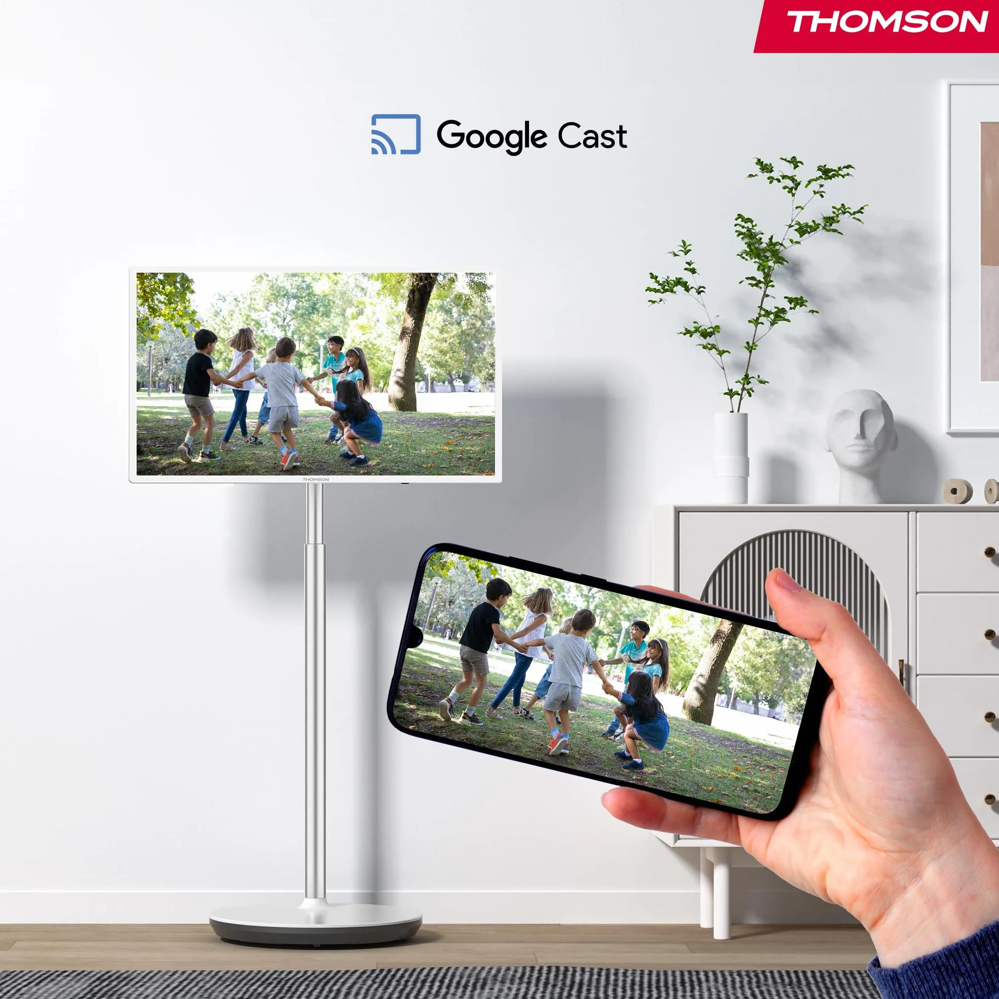 Thomson Go TV 32 cale (81 cm), przenośny telewizor z systemem Android – HD Ready (1366×768), sterowanie głosowe, Bluetooth 5.1, Wi-Fi, funkcja hotspotu, do 4 godzin pracy na baterii