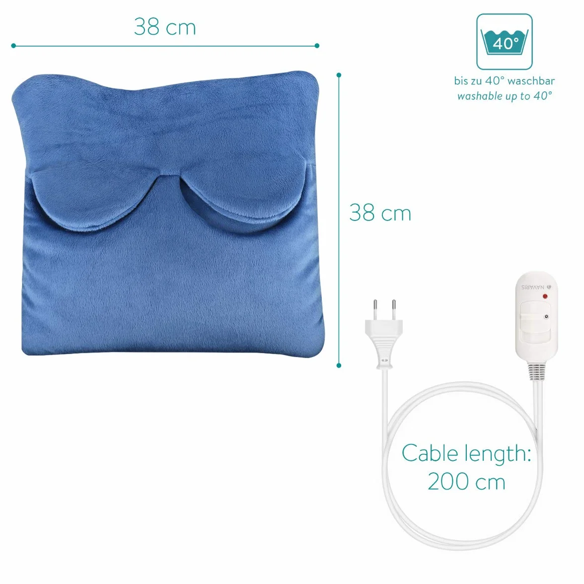 Navaris 2 w 1 elektryczna poduszka grzewcza i ogrzewacz stóp – 38 x 38 cm, 2 poziomy ciepła, 45 W, nadaje się do prania, poduszka rozgrzewająca na plecy, kark, ramiona, stopy, kolor niebieski (Diamond