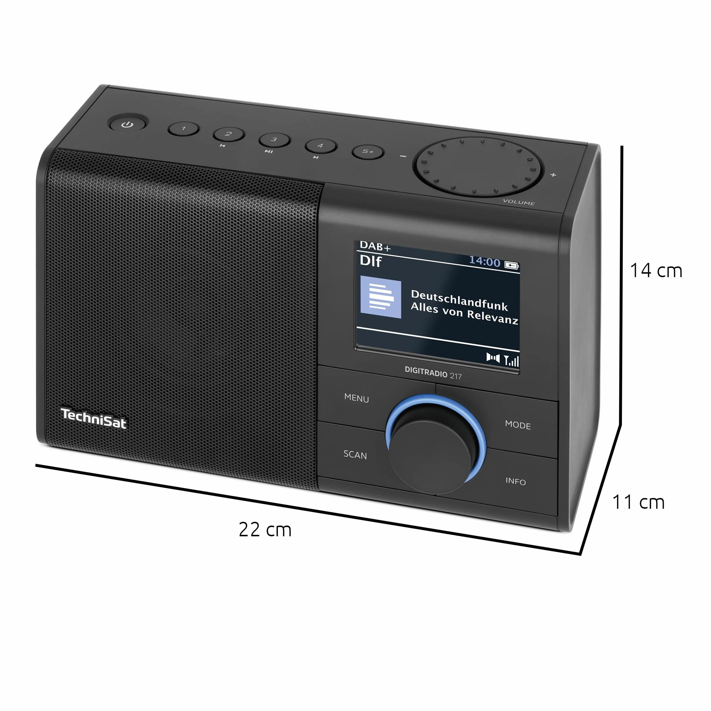 TechniSat DIGITRADIO 217 – Kompaktowe, przenośne radio cyfrowe DAB+ (FM, kolorowy wyświetlacz, Bluetooth, szybki wybór, zasilanie sieciowe/bateryjne, 2 budziki, pamięć stacji) czarne