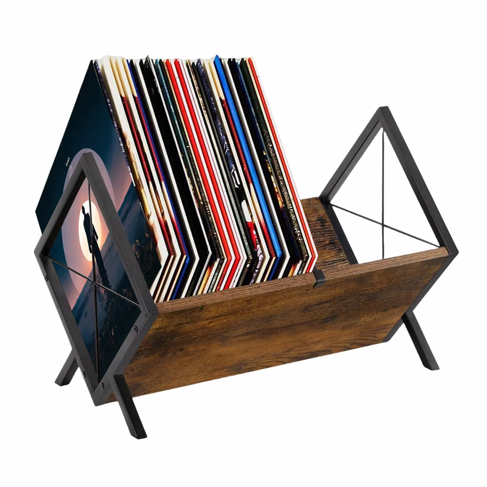 Przechowywanie płyt winylowych, regał w stylu retro, z drewna, z regulowaną ścianką działową, książkami i winylem, stojakiem na płyty winylowe, organizer na płyty CD, albumy, czasopisma, książki itd.