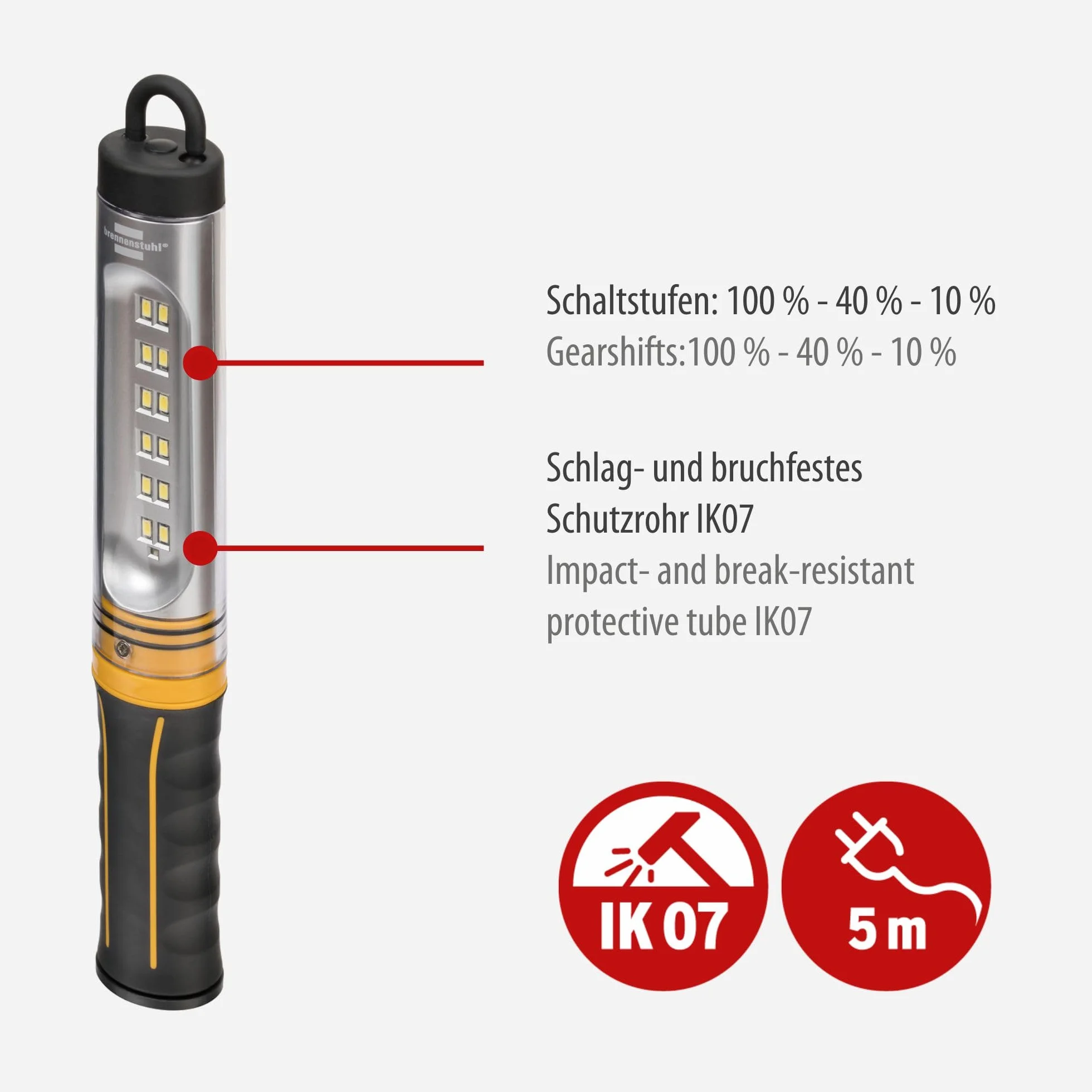 Brennenstuhl lampa warsztatowa WL 550 (570lm, IP65, 6500K, 12x SMD-LEDs, lampa warsztatowa LED z kablem 5m)