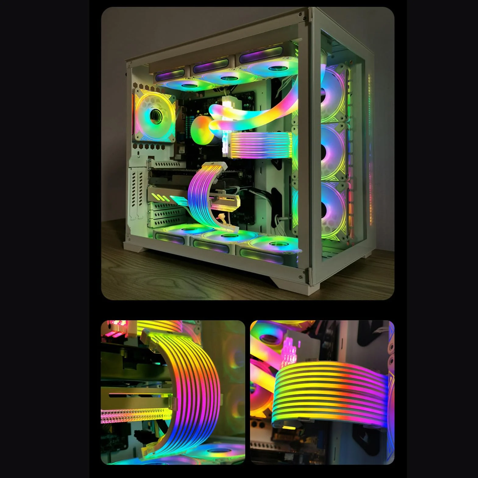 Kable Zasilacza RGB, 5V 3-pinowy Kabel Zasilający Płyty Głównej ARGB, Przedłużacz Zasilania RGB Zsynchronizowany Kabel Zasilacza do Złącza Płyty Głównej, Niestandardowa Biała
