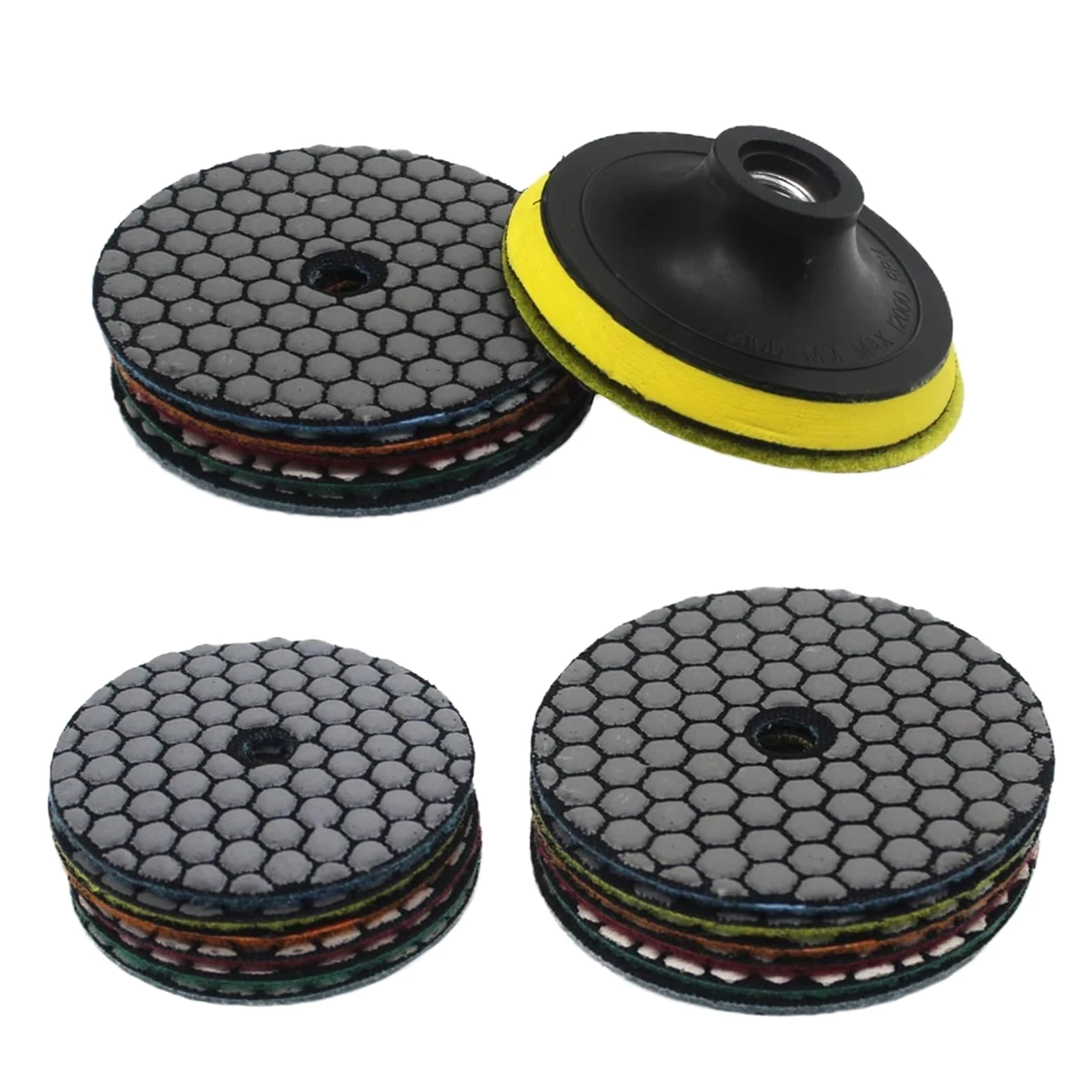 Diamentowa wykończona podkładka, Sucha diamentowa tarcza polerska 3/4 cala, gradacja 0-6# do granitu i marmuru, opakowanie 7 szt(7step and Backer Pad,4 inches)