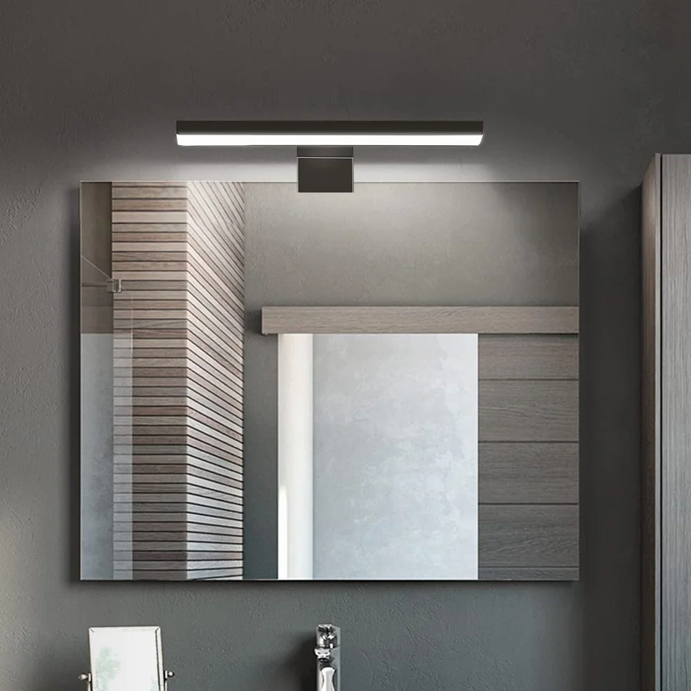 ERWEY Lampa Łazienkowa LED 2 w 1, IP44, Do Lustra, Czarna, Zimna Biel, Oświetlenie Toaletki, 230 V, Szafka, Lustro Do Zabudowy, Zaciskowa (30 cm, 6000 K, 5 W)