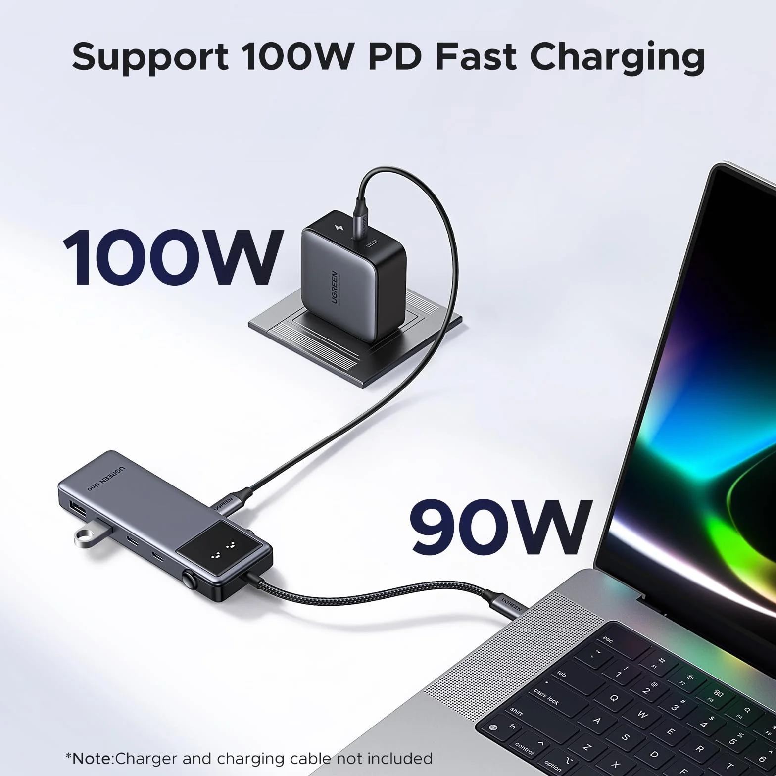 UGREEN Uno USB C Hub 10Gbps 4K@60Hz HDMI Inteligentny wyświetlacz LED PD 100W Adapter USB C 2*USB A i 2*USB C
