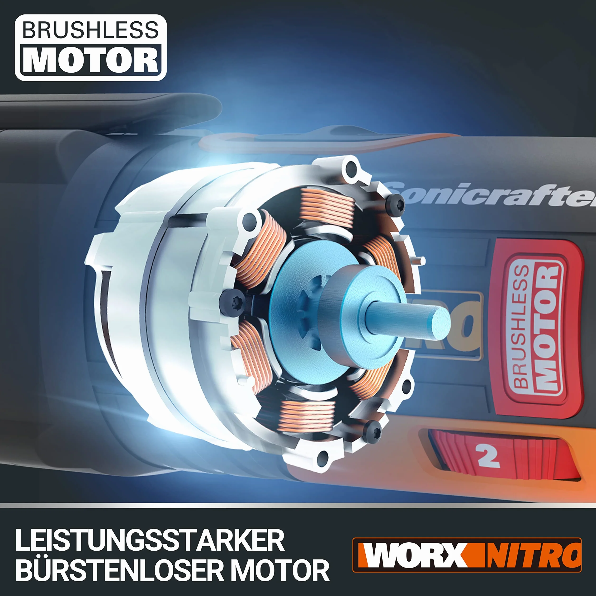 WORX WX693.9 Nitro Sonicrafter Akumulatorowe Narzędzie Wielofunkcyjne 20V, Silnik Bezszczotkowy, do Cięcia, Polerowania, Piłowania, do Obróbki Różnych Materiałów, bez Akumulatora i Ładowarki