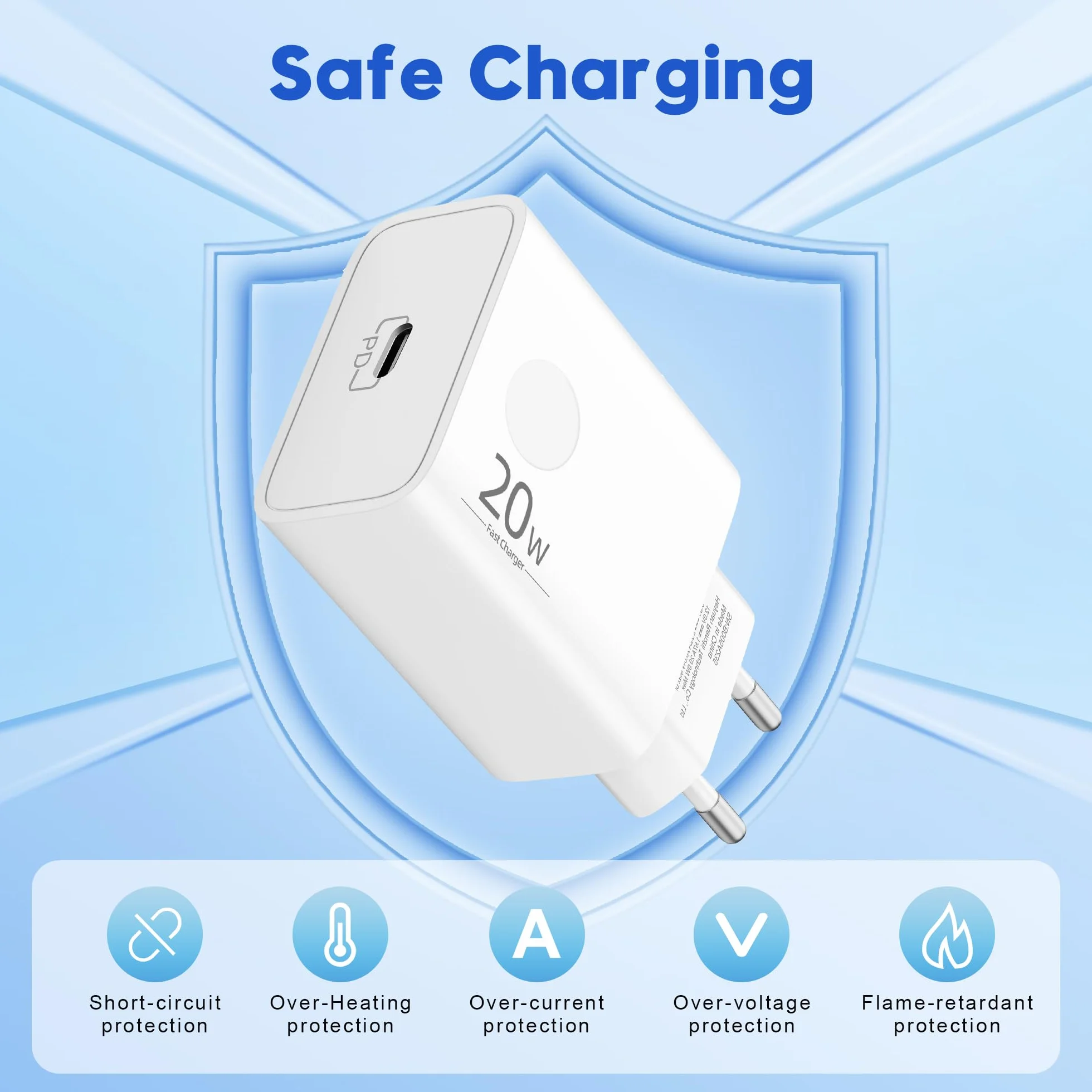 20W USB-C Szybka Ładowarka do iPhone 17 16 16e 15 Pro Max Plus Air, iPad, Samsung Galaxy S25 S24 Ultra, Google Pixel 10 9 8 7, USBC Zasilacz Wtyczka Adapter i Kabel Typu C 2m