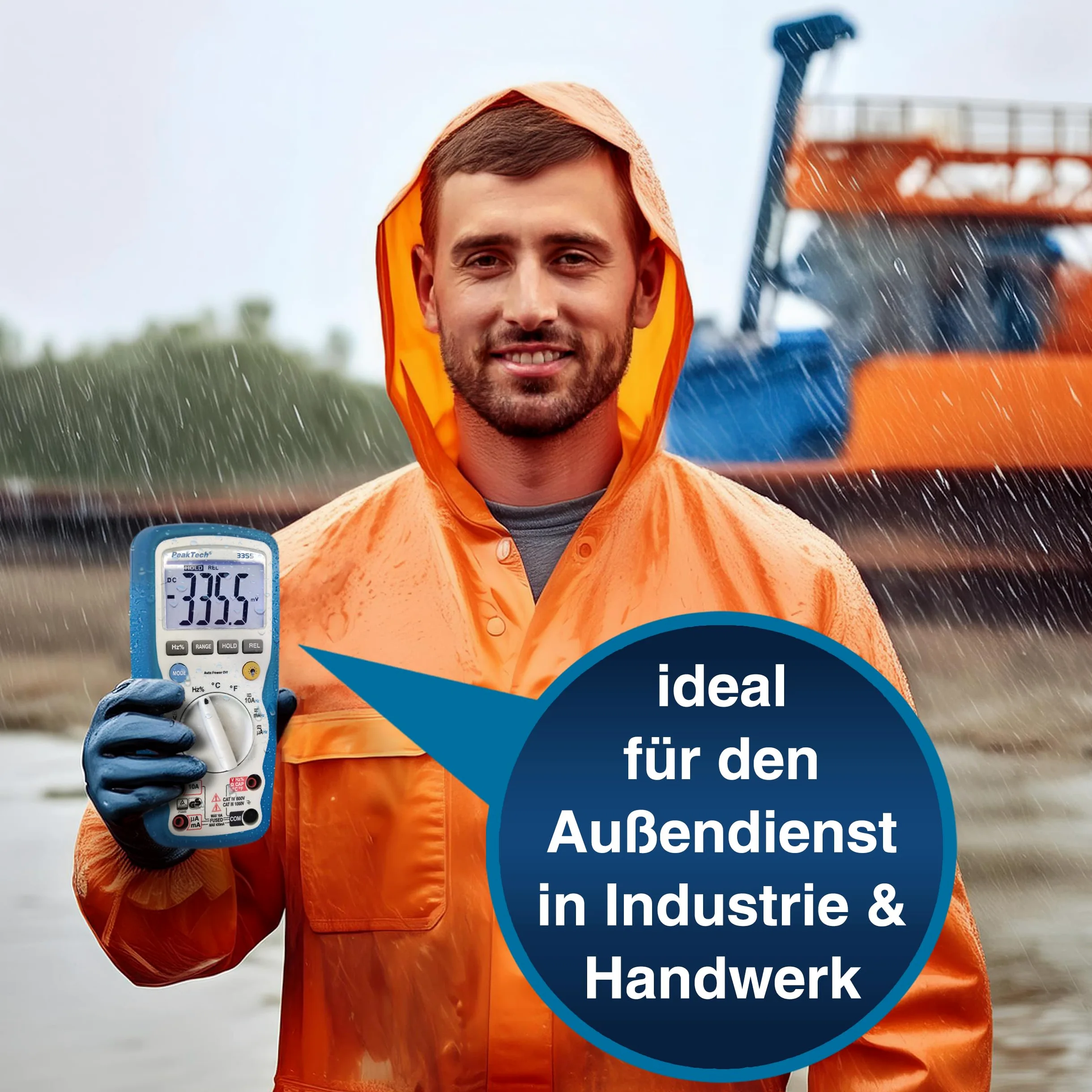 PeakTech TrueRMS P 3355 multimetr cyfrowy, wodoodporny (IP 67), 3 3/4 cyfry, CAT III 1000V/CAT IV 600V, 1 sztuka