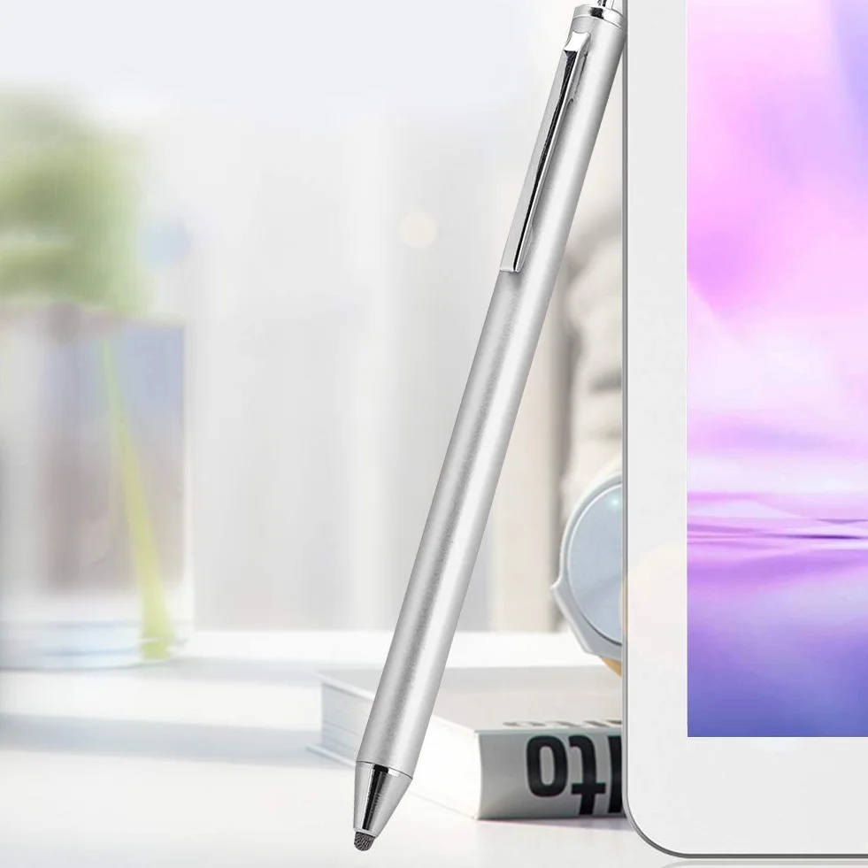 AYNEFY Rysik z materiałową głowicą do ekranu dotykowego, kompatybilny ze smartfonami i tabletami, srebrny