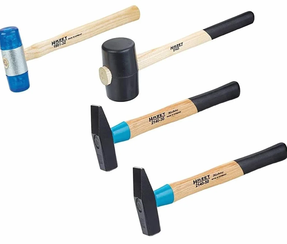 HAZET Zestaw młotków 2140/4, 4-częściowy, młotek ślusarski 300 g i 500 g, młotek plastikowy z wymiennymi główkami, młotek gumowy, dłuższa żywotność dzięki BluGuard