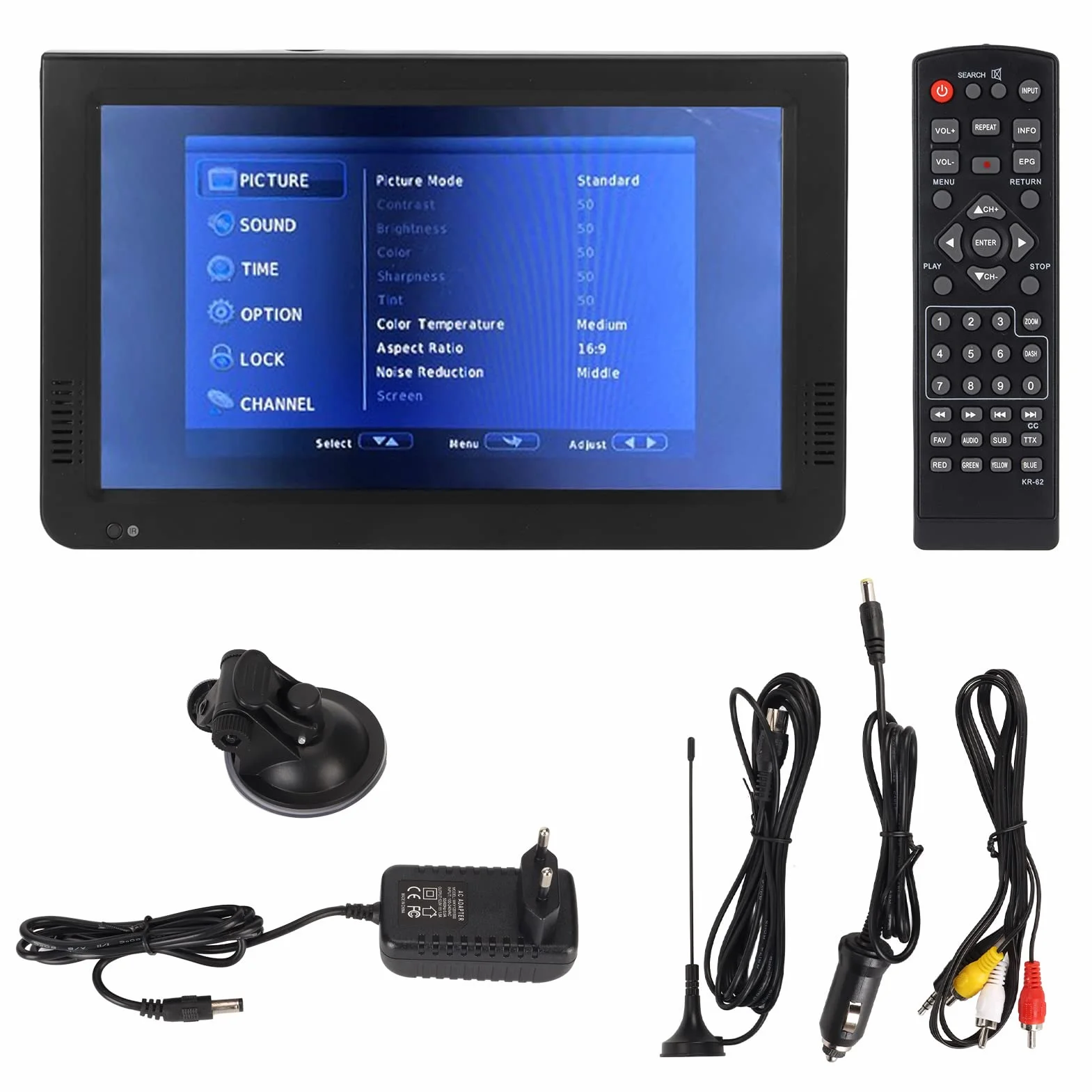 Przenośny Telewizor LED 10 Cali 1080P HD z Anteną na Kemping, USB AV HDMI SD, Akumulator, PVR