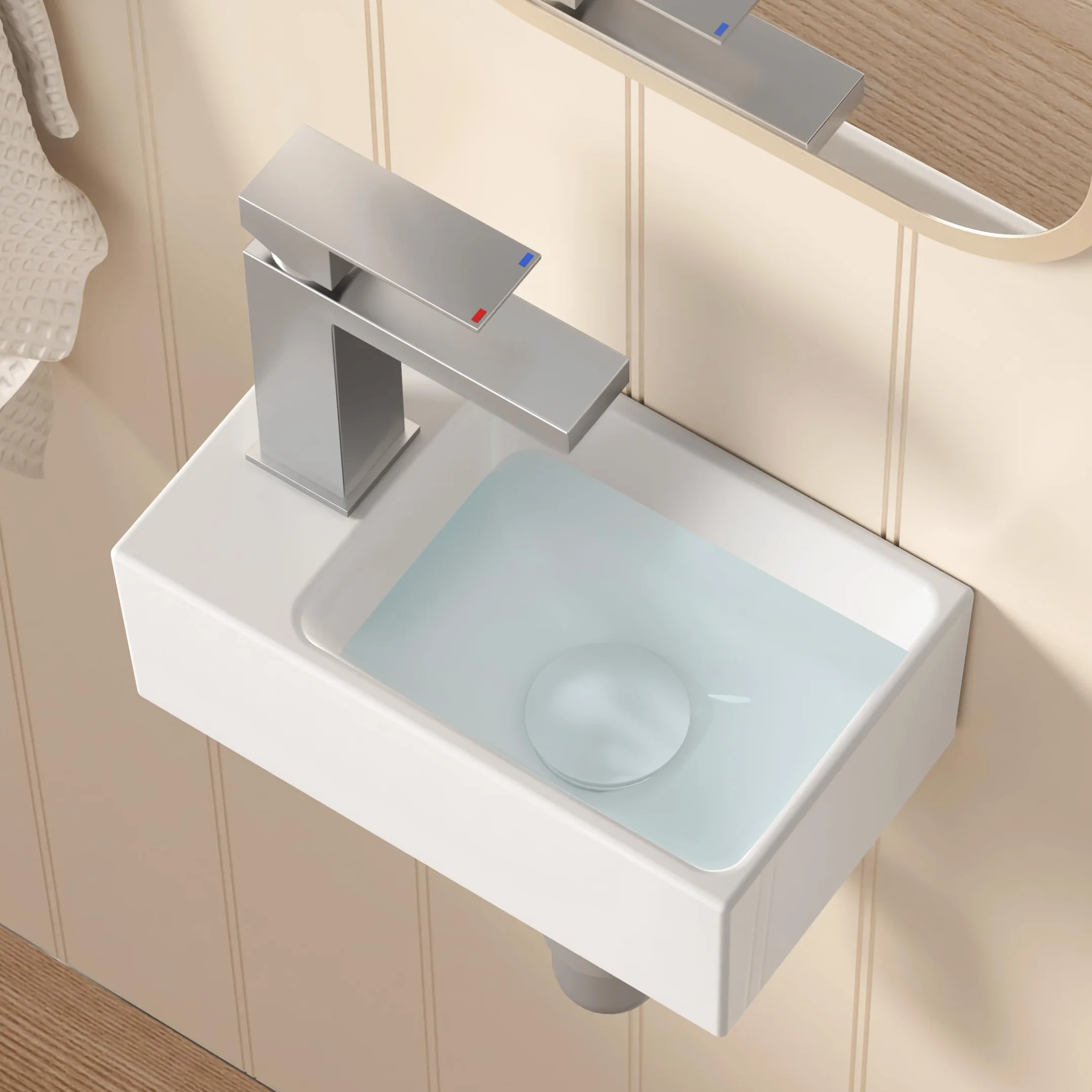 KES Ceramiczna umywalka łazienkowa do mycia rąk, mała umywalka do szatni prostokątny zlew lewy otwór na kran, 30 cm x 16 cm porcelana ceramiczna biała, BWS100L