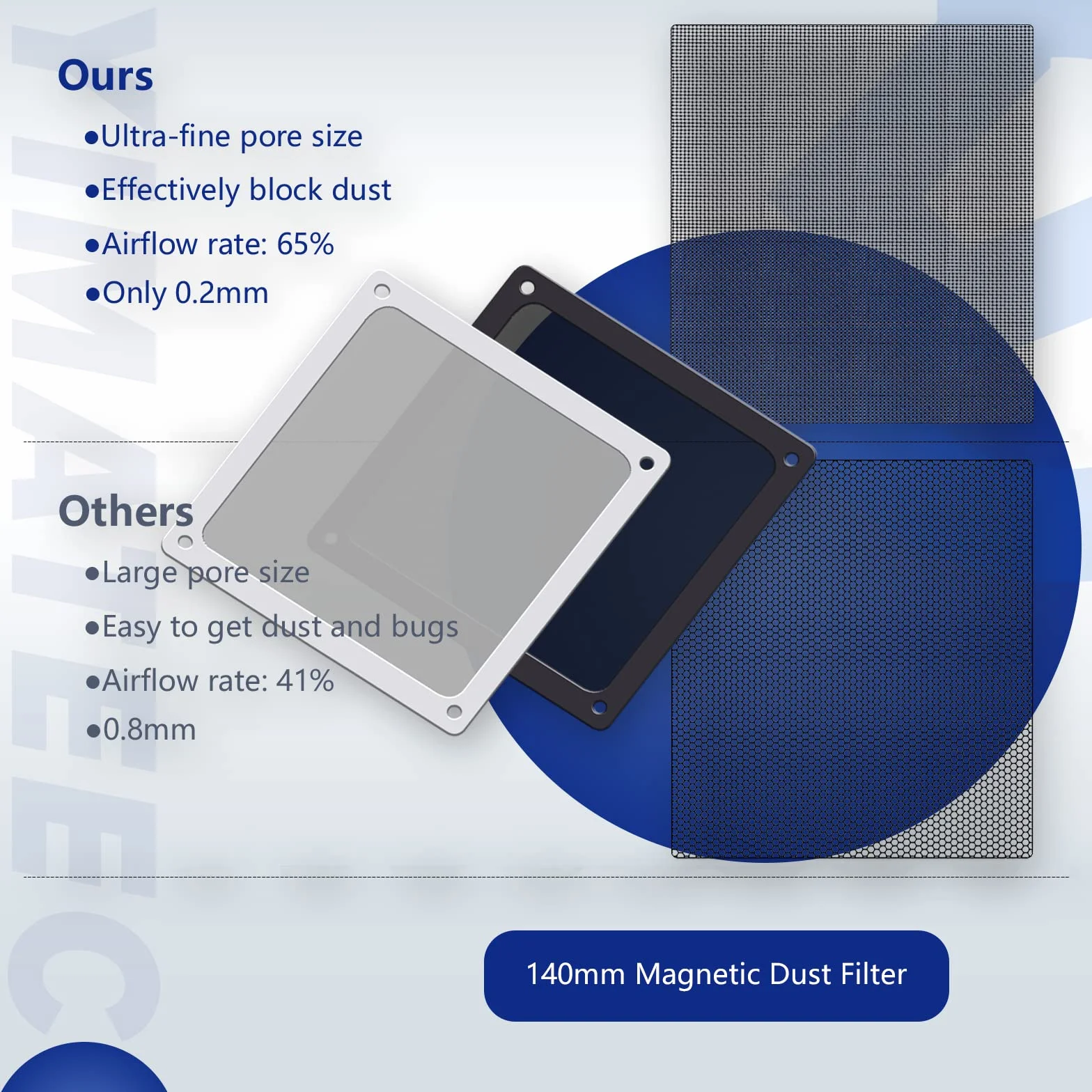 Magnetyczny Filtr Przeciwpyłowy Nylonowy 140x140 mm 2 szt. Czarny do Obudowy Komputera PC