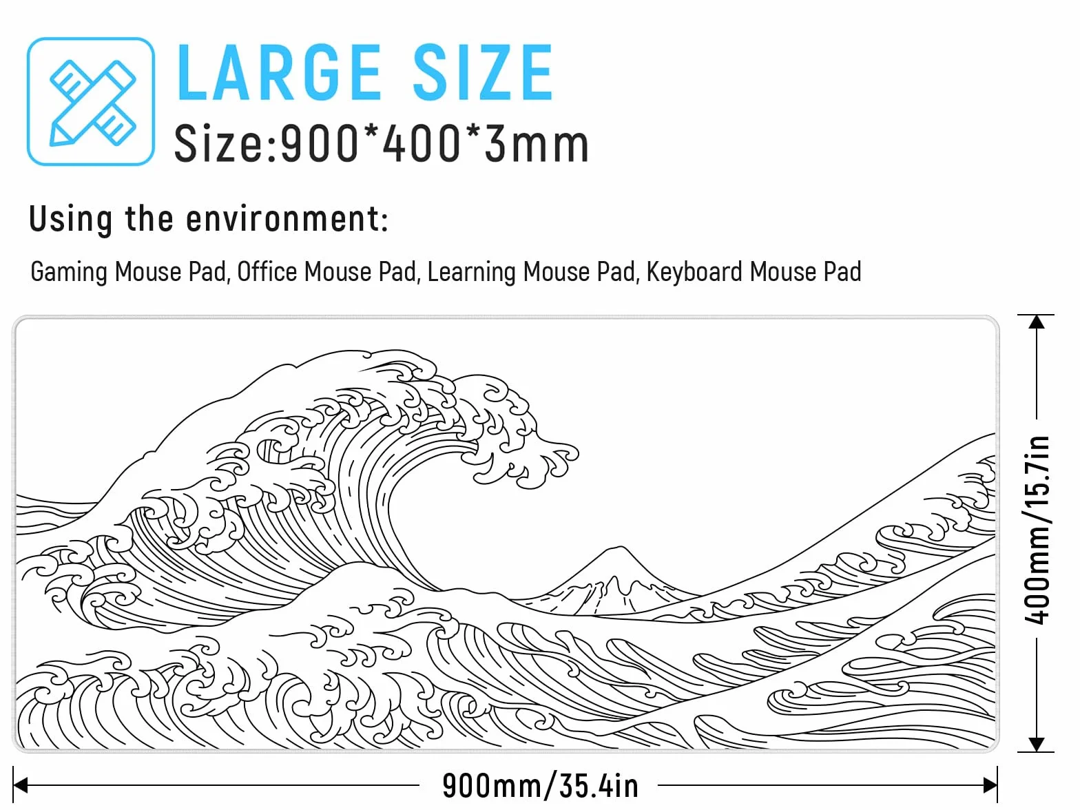 JIALONG Gamingowa podkładka pod mysz XXL Speed, biała, 900 x 400 mm, XXL, podkładka na biurko, wodoodporna, antypoślizgowa mata pod mysz, do komputera i laptopa