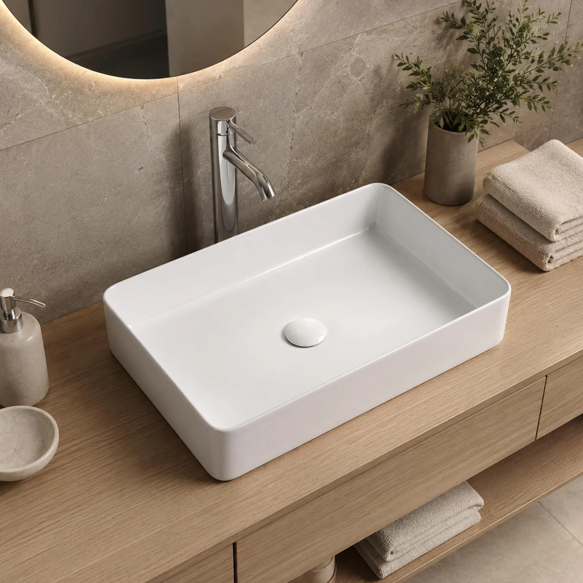 Umywalka premium - umywalka nablatowa na wysoki połysk - umywalka ceramiczna do umywalki - biała - 610 x 410 x 115 mm