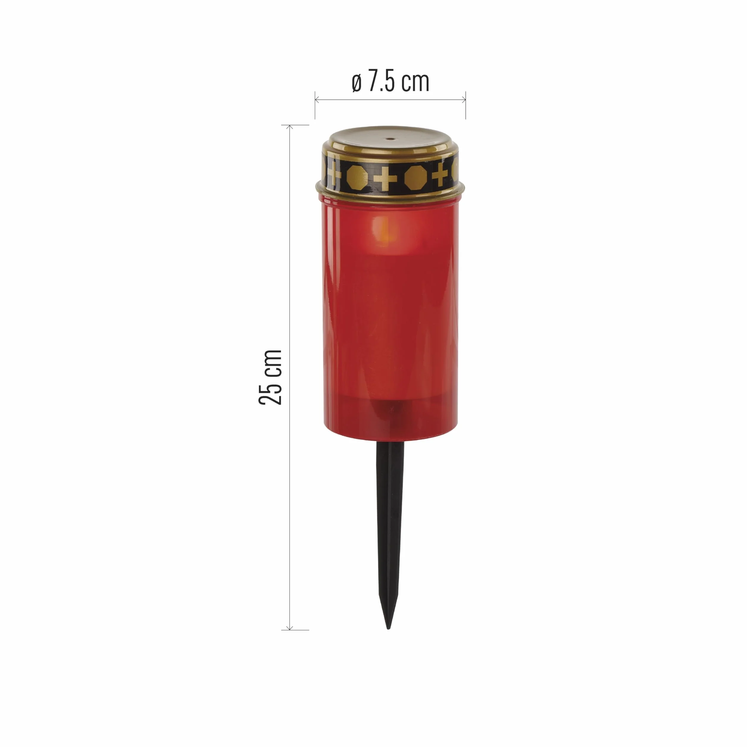 EMOS DCCV22 znicz LED, klasa ochrony IP44, do użytku na zewnątrz, czerwona lampa nagrobna na baterie, świeca cmentarna z prętem, żywotność 1500 godzin, tworzywo sztuczne, 7 x 12,5 cm, DCCV22