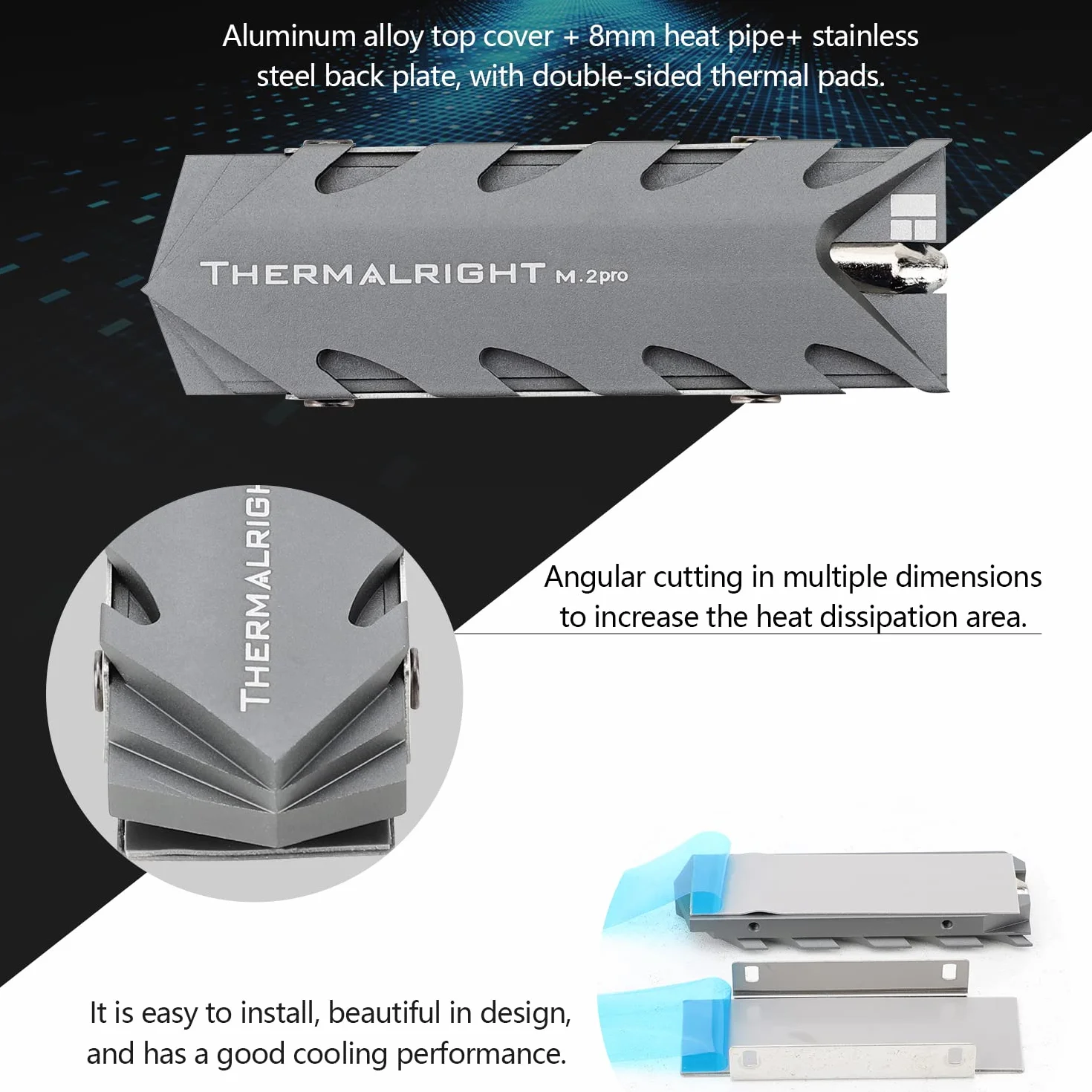 THERMALRIGHT Radiator dysku SSD M.2 2280 Pro, rurka cieplna 8 mm, wydajna dwustronna podkładka termiczna
