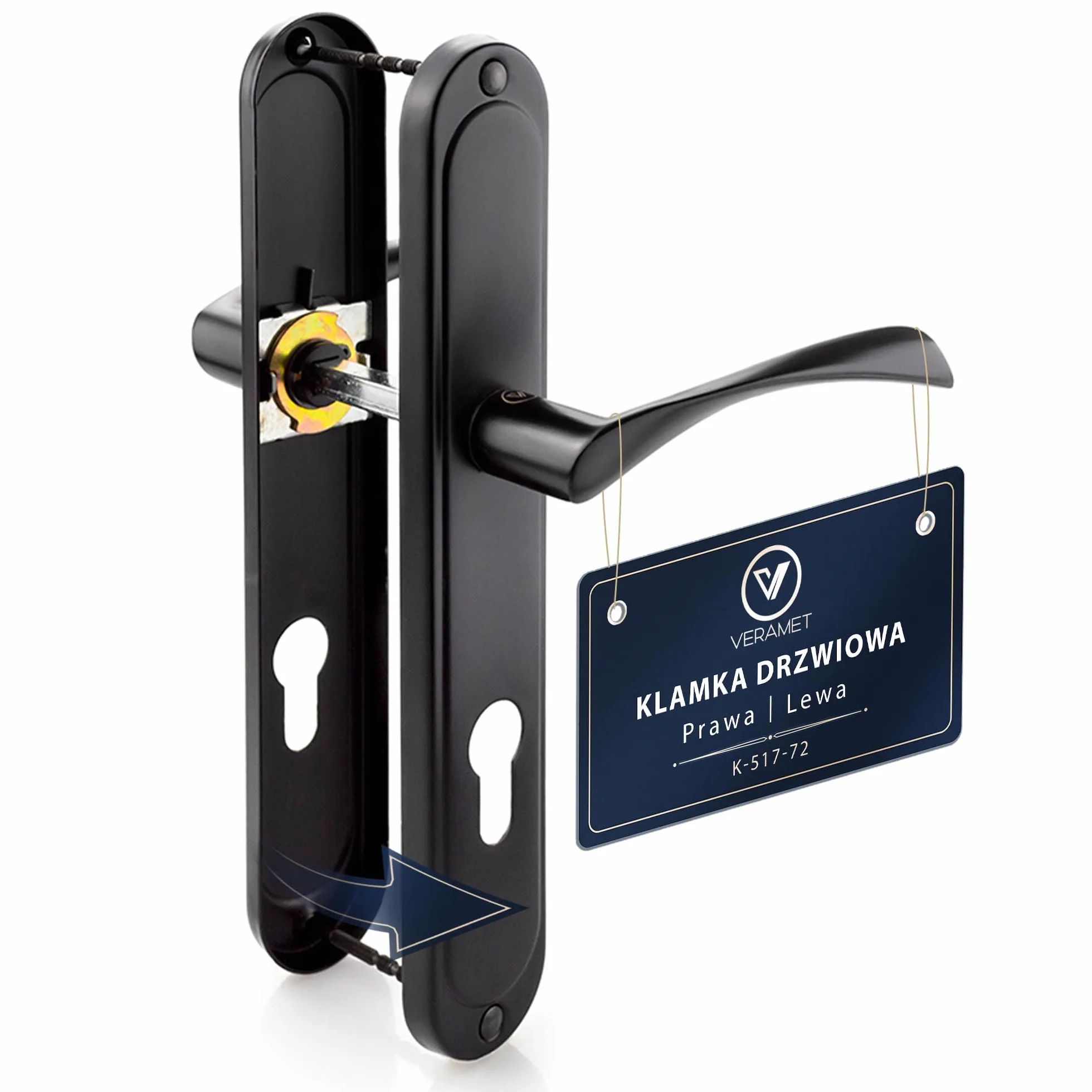 Klamka Okucie Drzwiowe 72mm Zestaw do Drzwi 40-62 mm Zewnętrznych Długi Szyld Lewa Prawa Łatwy Montaż Stal Aluminium System na Wkładkę Nowoczesna 120mm x 64mm Czarny Mat -K-517-72 P2