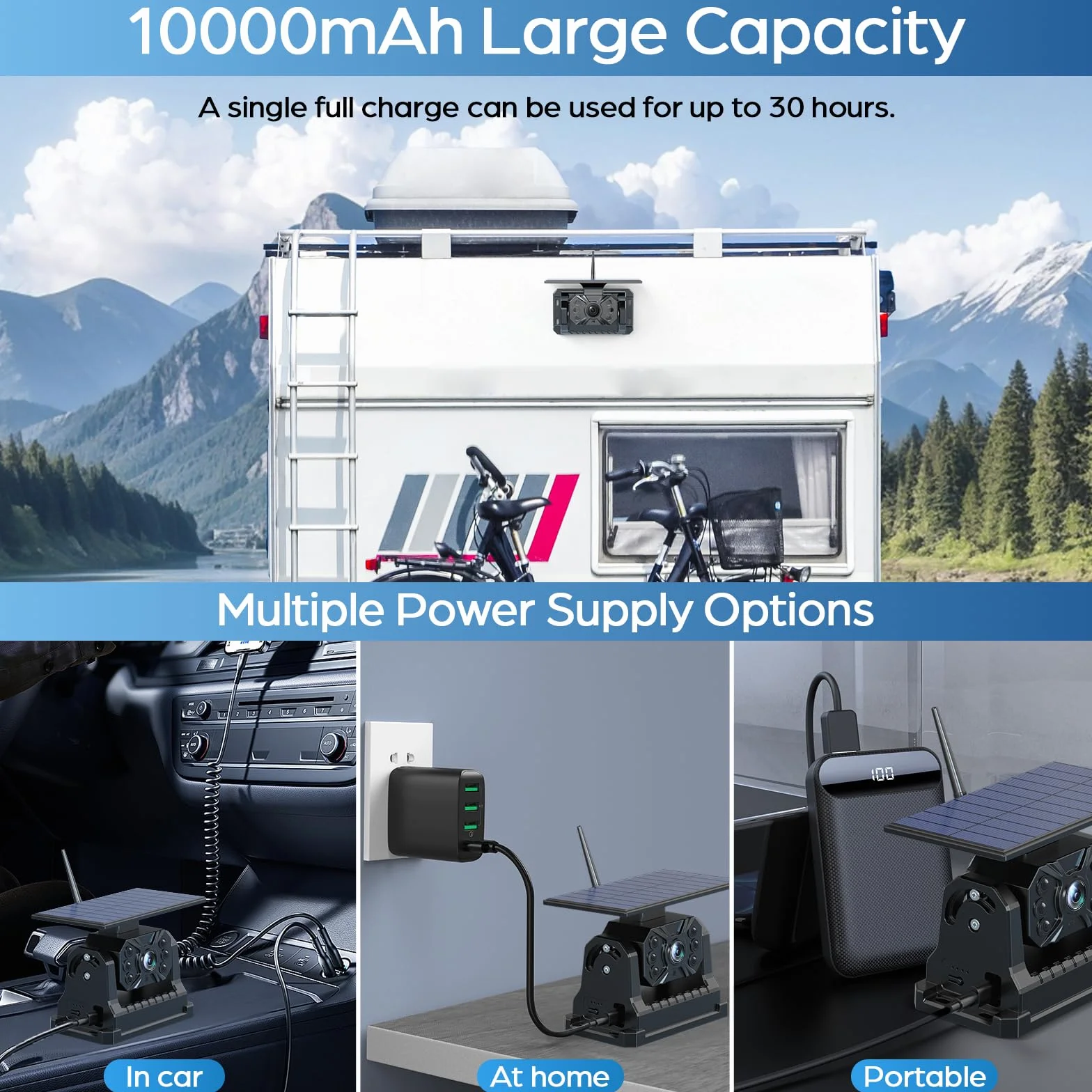 Bezprzewodowa kamera cofania magnetyczna solarna 10000 mAh 17.8 cm IP69