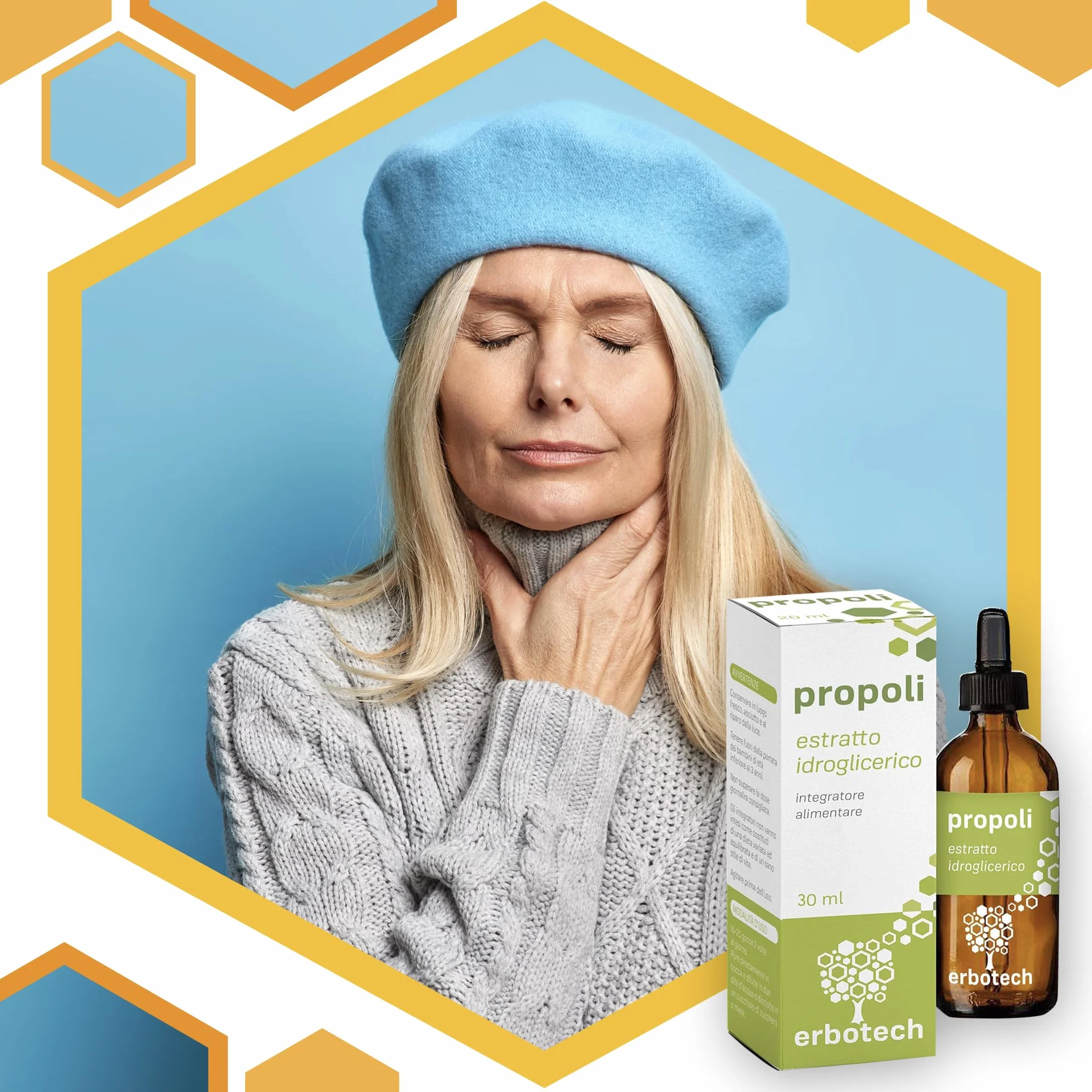 ERBOTECH Propolis (propolis) z zakraplaczem 30 ml, nalewka macierzysta, czysty ekstrakt, naturalny środek na ból gardła, przyczynia się do dobrego samopoczucia górnych dróg oddechowych