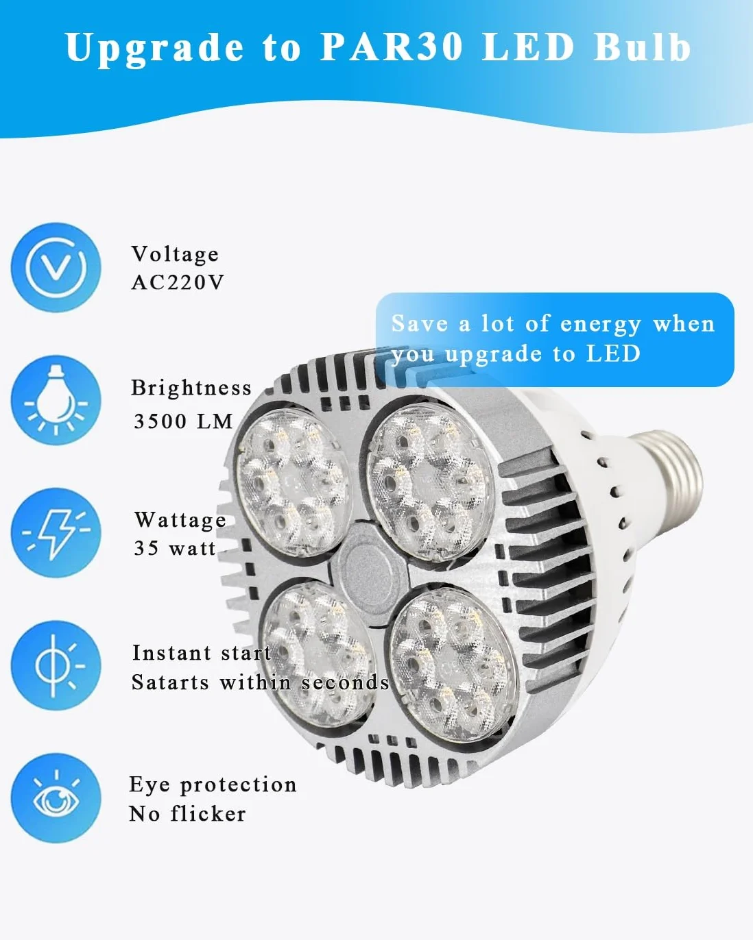 Super jasna żarówka LED PAR30 35 W, reflektor szynowy E27 z wentylatorem do oświetlenia wpuszczanego, 1 opakowanie(4000K Natural White)
