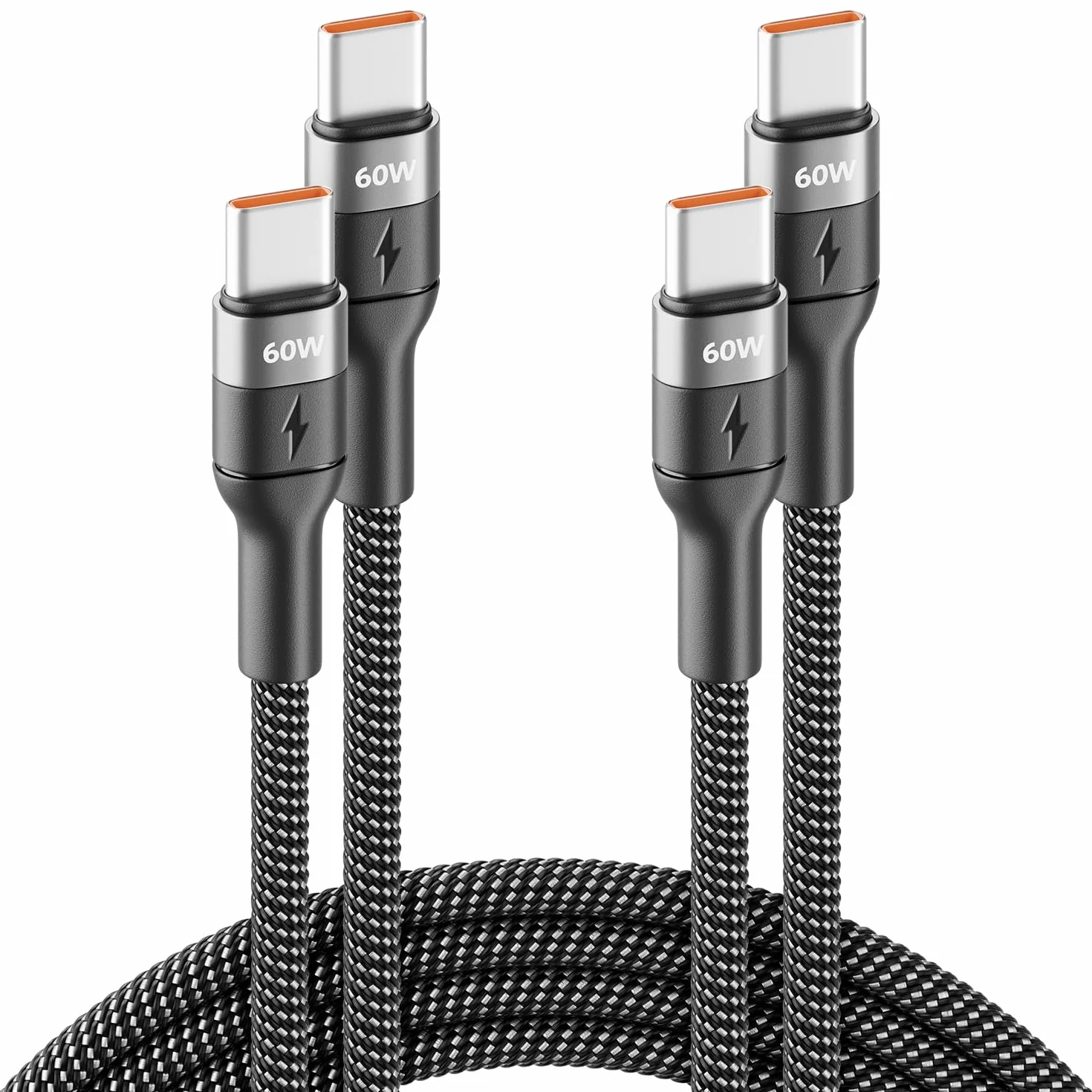 deleyCON 2x 1m Kabel ładujący USB-C 60W Szybkie ładowanie PD 3.0 PPS do iPhone 17 Galaxy S25 iPad Pro