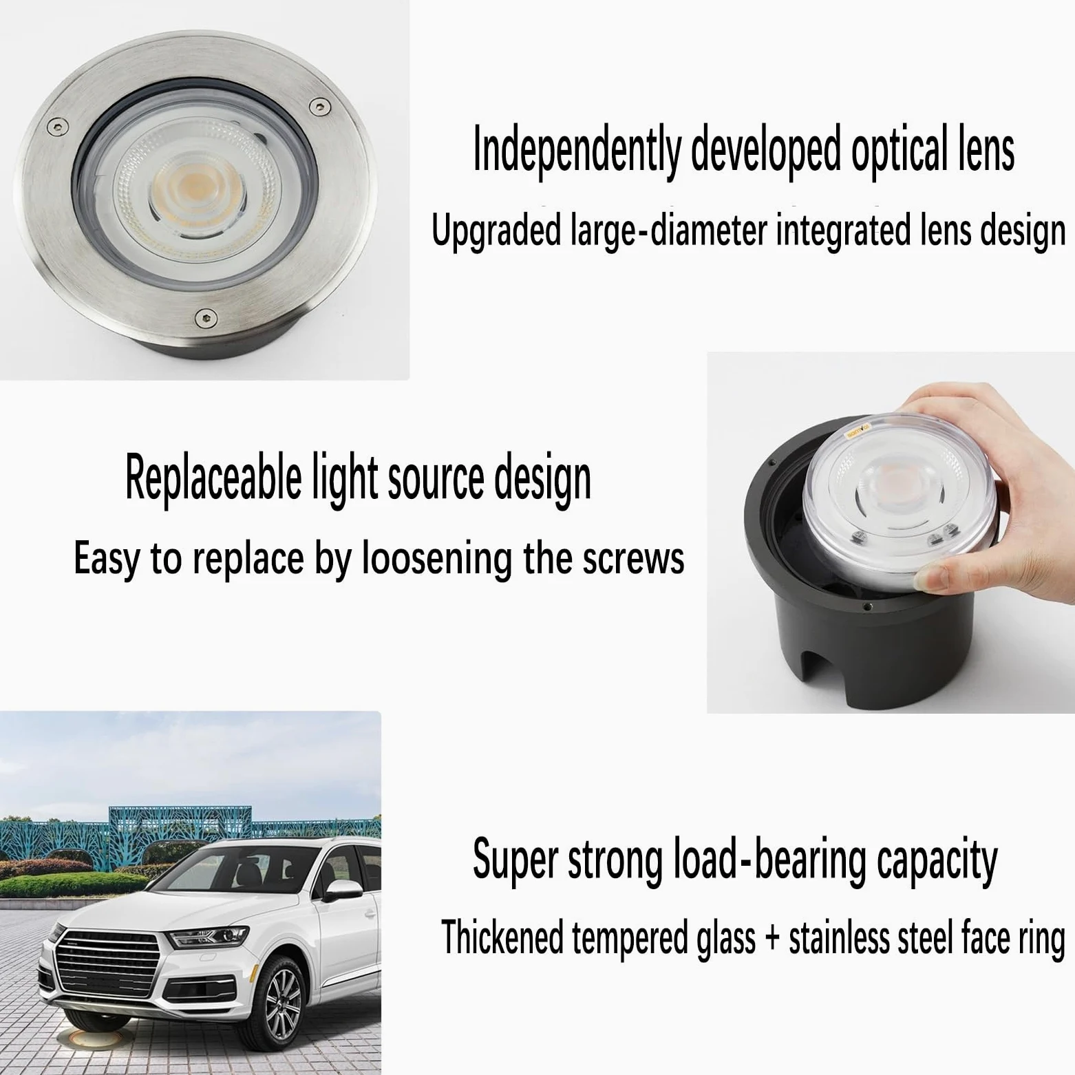 Reflektory LED krajobrazowe, zewnętrzne wpuszczane, okrągłe reflektory 12-24 V DC, wodoszczelność IP67, wymienne źródło światła, dekoracyjna lampa podłogowa do ogrodu i na podwórku (ciepła biel)