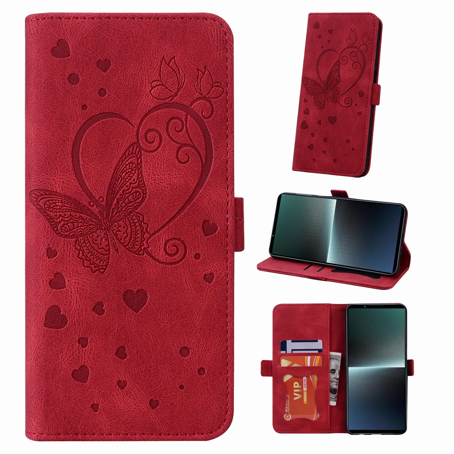 Etui Sony Xperia 1 V 6,5" Skóra PU Klapka Czerwone