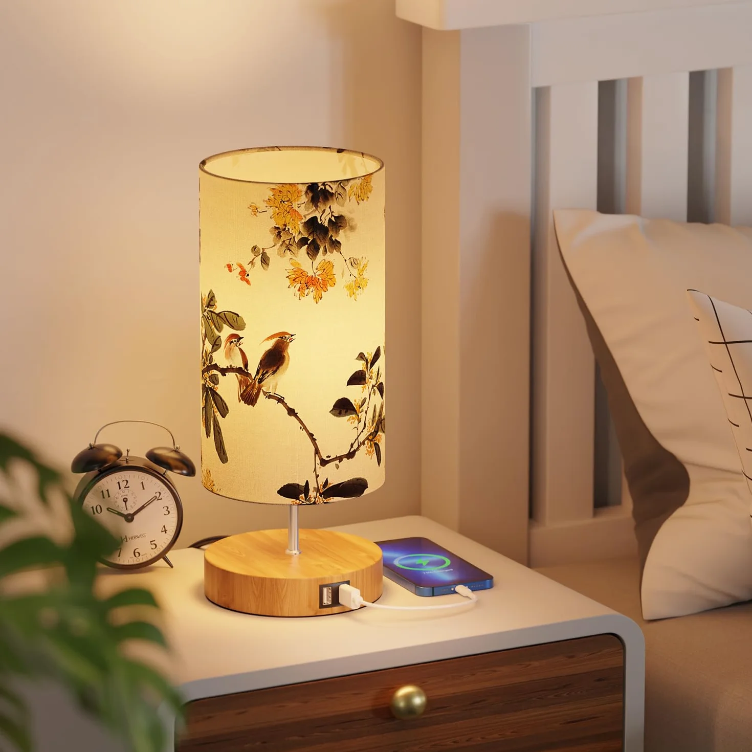 GPATIO Nowoczesna lampka nocna, dotykowa, ściemniana, dekoracja sypialni, z nadrukiem, 2 porty ładowania USB, lampa LED