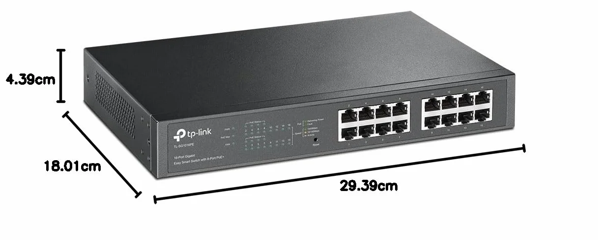 TP-Link TL-SG1016PE 16-portowy przełącznik Gigabit PoE+ 110W rack VLAN QoS