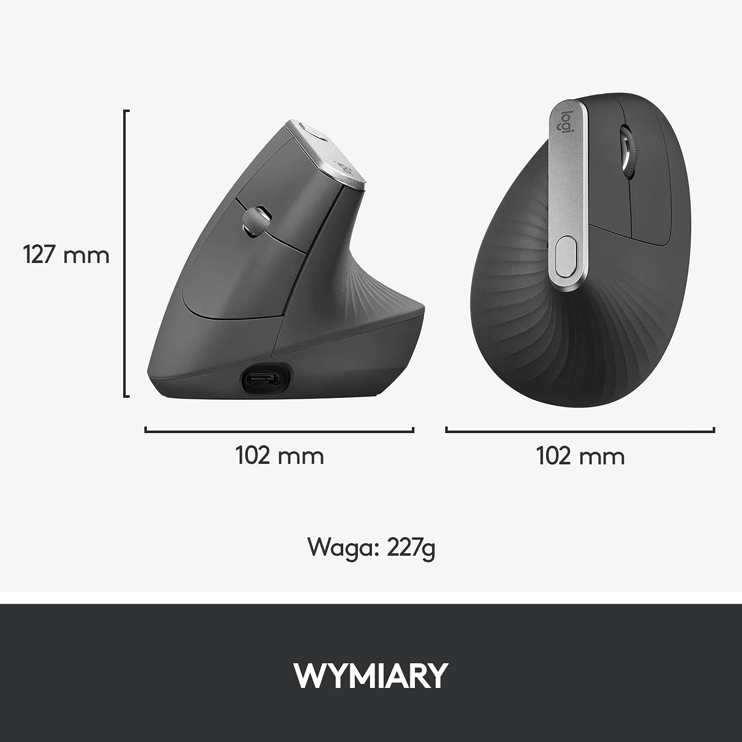 Logitech MX Vertical Ergonomiczna mysz dla wielu urządzeń, bezprzewodowa Bluetooth lub 2,4 GHz z USB Unifying, optyczne śledzenie 4K DPI, 4 przyciski, szybkie ładowanie, PC/Mac/iPad - Czarny