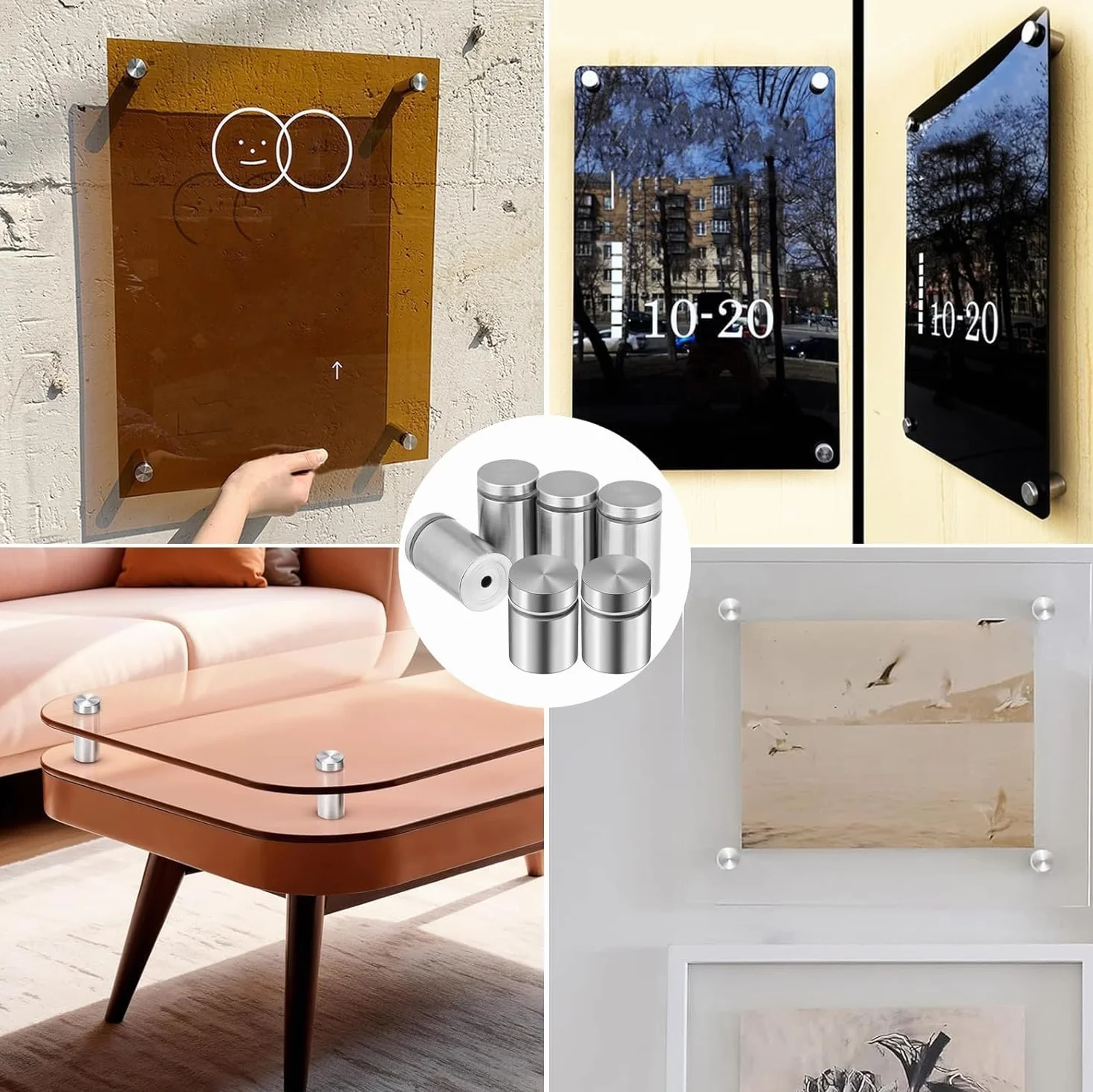 10 zestawów wsporników dystansowych dystansowy na ścianę, uchwyt tablica ze śrubami, 19 x 31 mm, wsporniki ze stali nierdzewnej, tuleje do mocowania tablic reklamowych