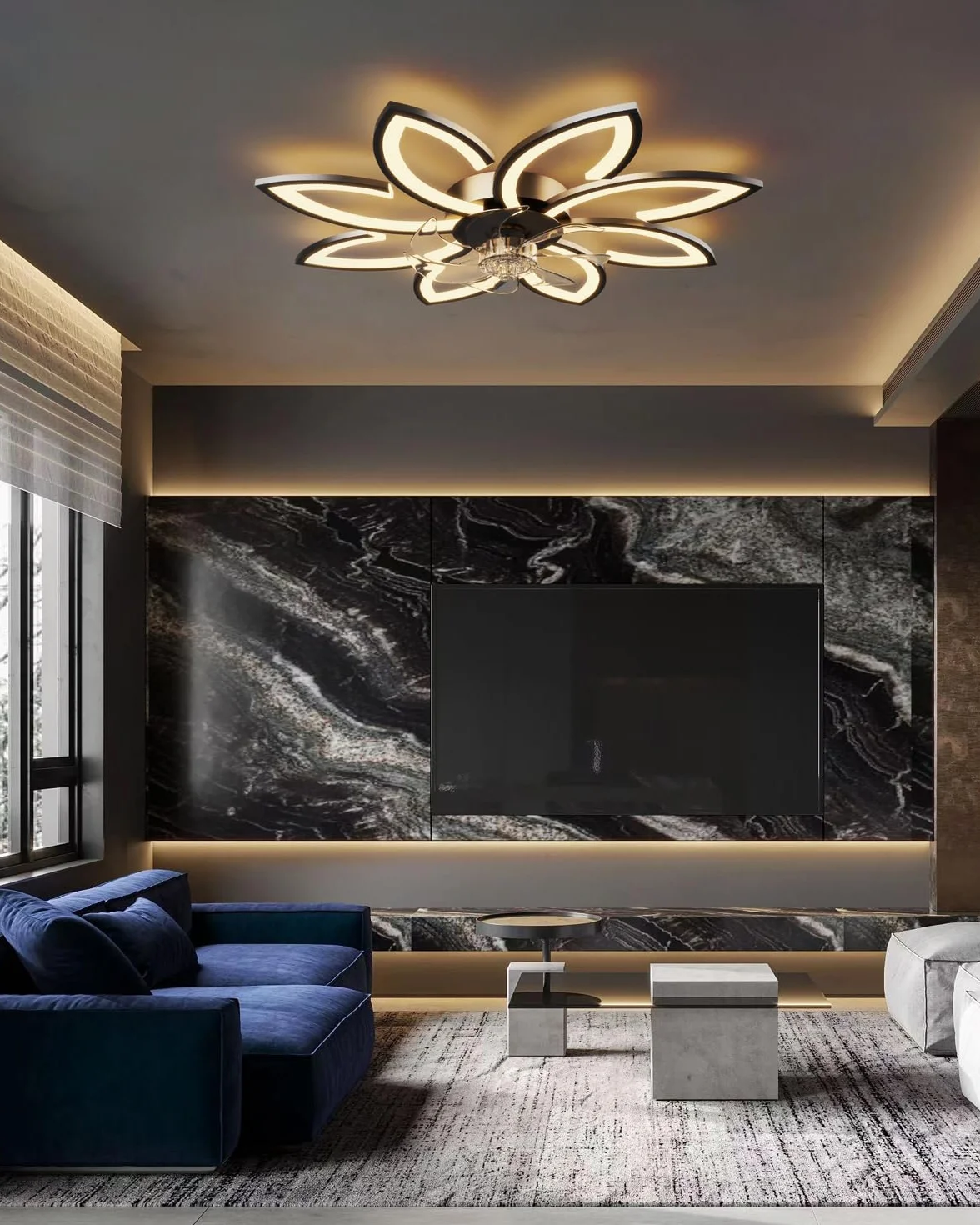 Wentylator sufitowy z oświetleniem LED, 90 cm, bardzo cichy, do salonu, ściemniana, nowoczesny silnik DC, na lato i zimę, do sypialni, kuchni