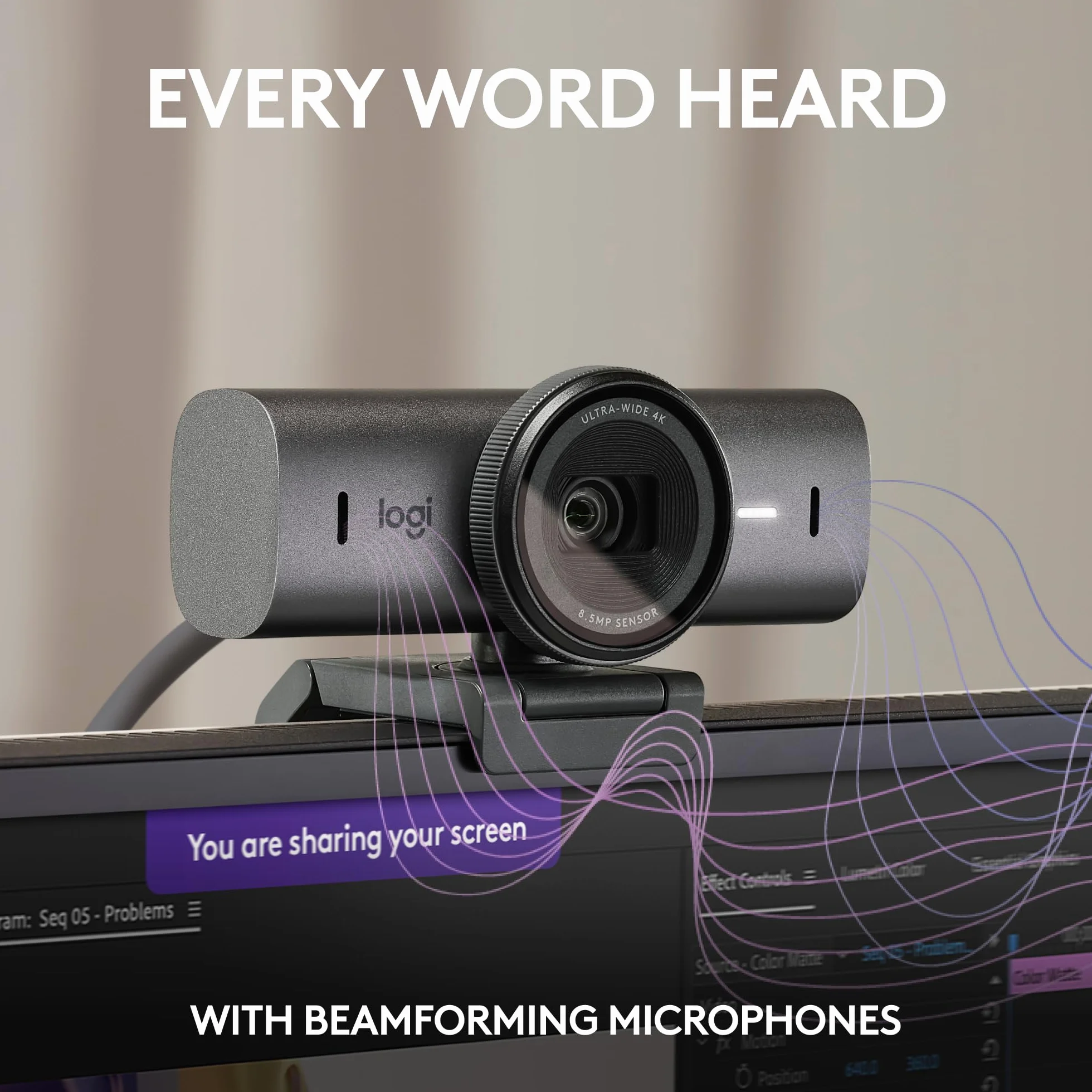 Logitech MX Brio Ultra HD 4K Kamera internetowa, 1080p 60 kl./s, USB-C, osłona kamery