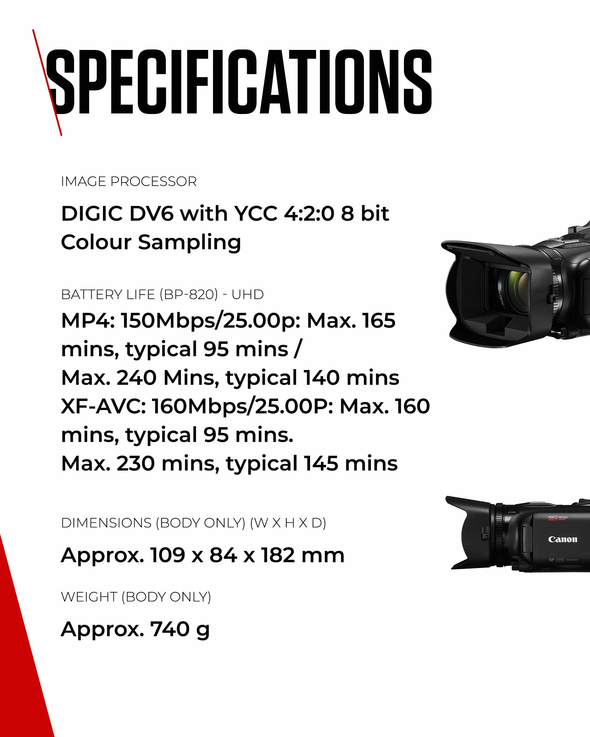 Canon XA60 4K Full HD (kamera UHD Zoom 20x, czujnik CMOS typu 1/2,3, automatyczna ostrość, 5-osiowa stabilizacja obrazu, wyjście HDMI, 3,5-calowy wyświetlacz LC, transmisja UVC) Czarny