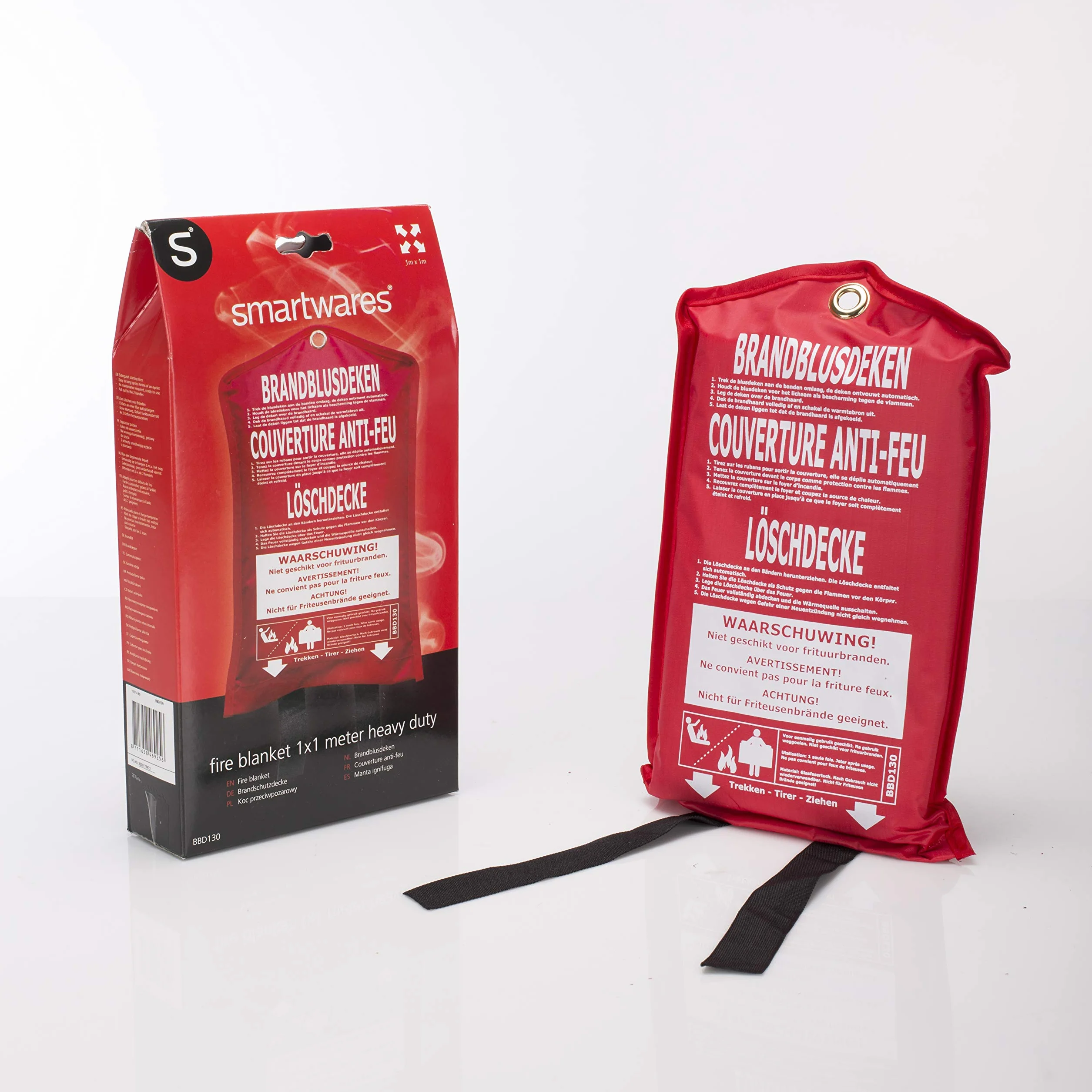 Smartwares Koc gaśniczy – 100 x 100 cm – ściereczka z włókna szklanego – do pierwszej pomocy – w zestawie torba ochronna z oczkiem do zawieszenia – zgodnie z EN1869:1997-10.014.60