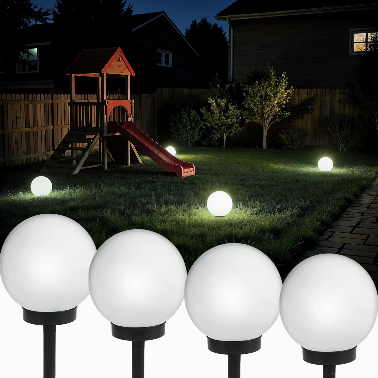 Green Blue GB168 4 x zewnętrzna lampa solarna, kula solarna, kula świetlna, oświetlenie ogrodowe (biała, 4 sztuki – 30 cm)
